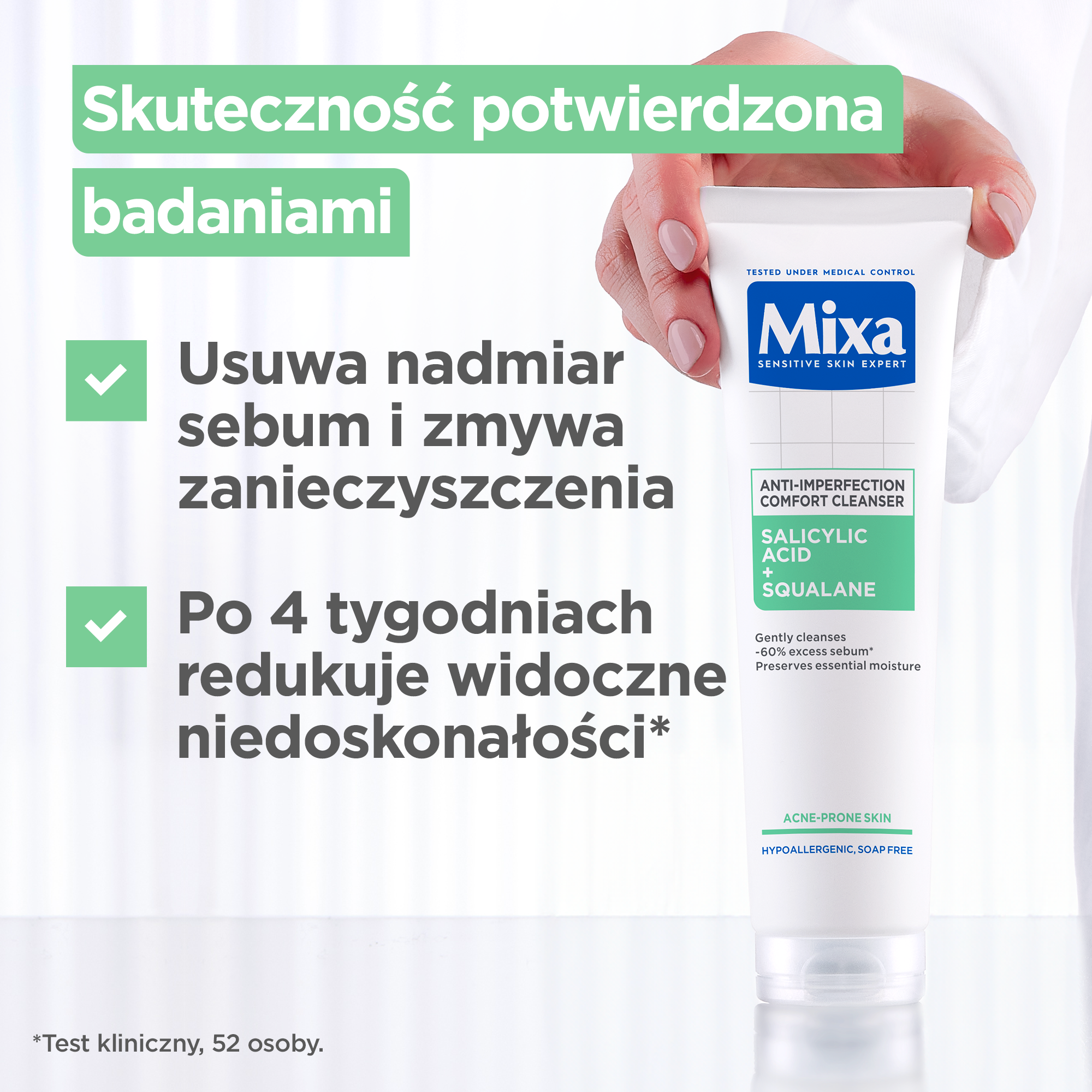 Mixa Żel oczyszczający do twarzy przeciw niedoskonałościom, kwas salicylowy i skwalan, 150 ml