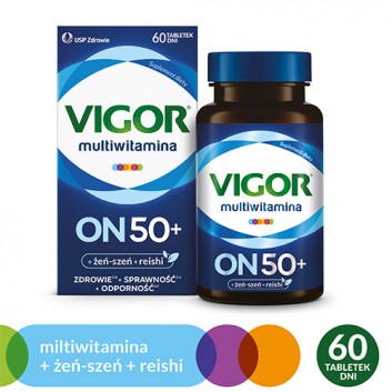 Vigor multiwitamina ON 50+ zestaw witamin i minerałów z żeń-szeniem i reishi, tabletki, 60 sztuk