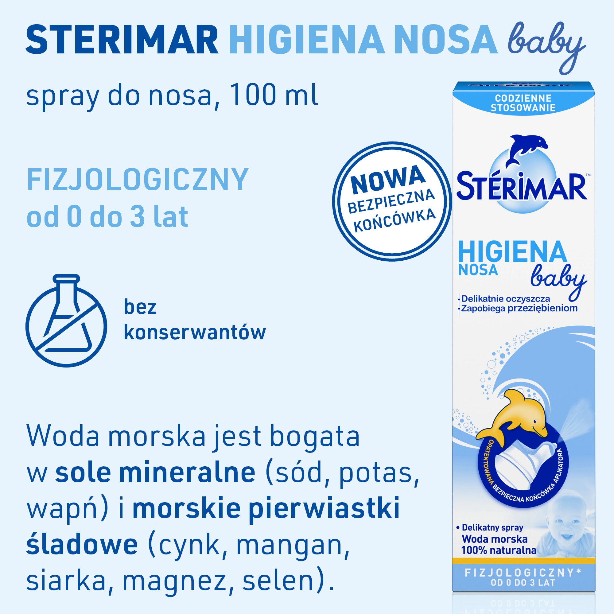 Sterimar Baby, Higiena nosa, fizjologiczny roztwór wody morskiej, dla dzieci 0-3, 100 ml