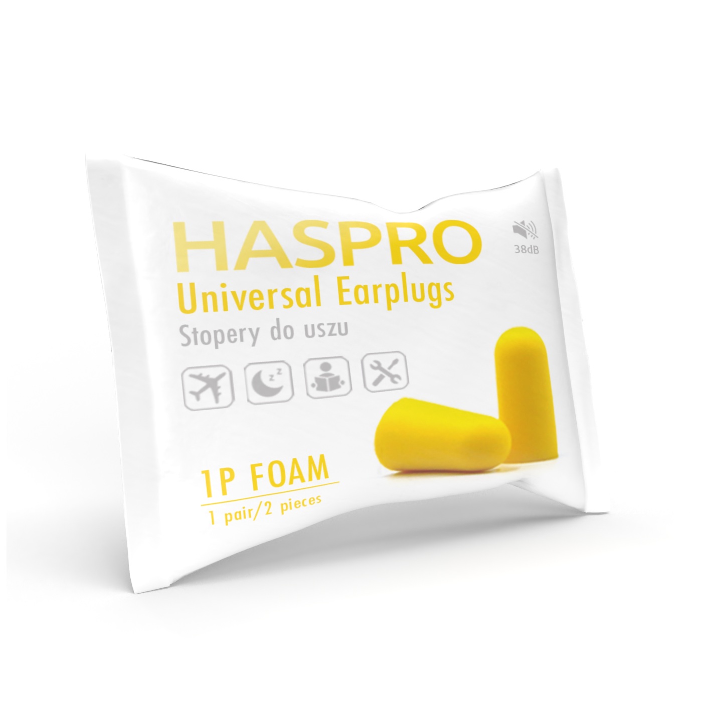 Stopery do uszu jednorazowe Haspro 1P Foam żółte 1 para zdjęcie