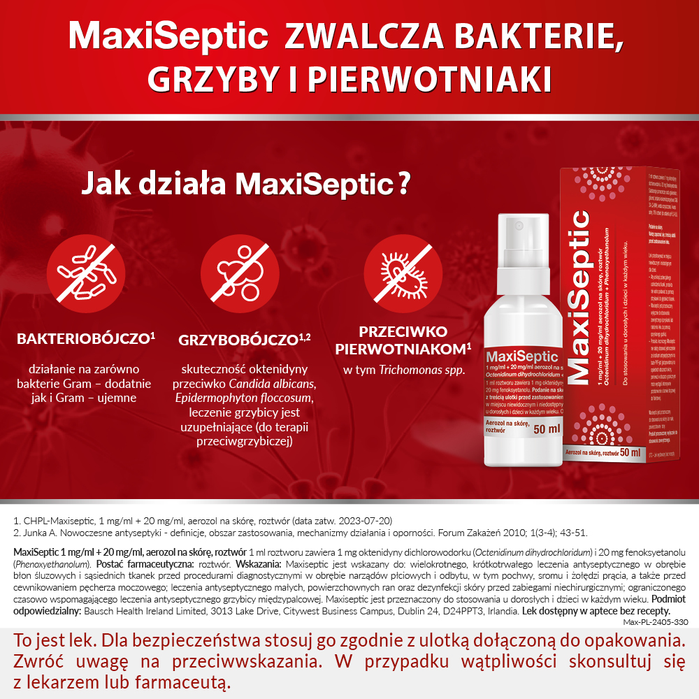 Maxiseptic 1mg/ml + 20mg/ml aerozol na skórę 50 ml