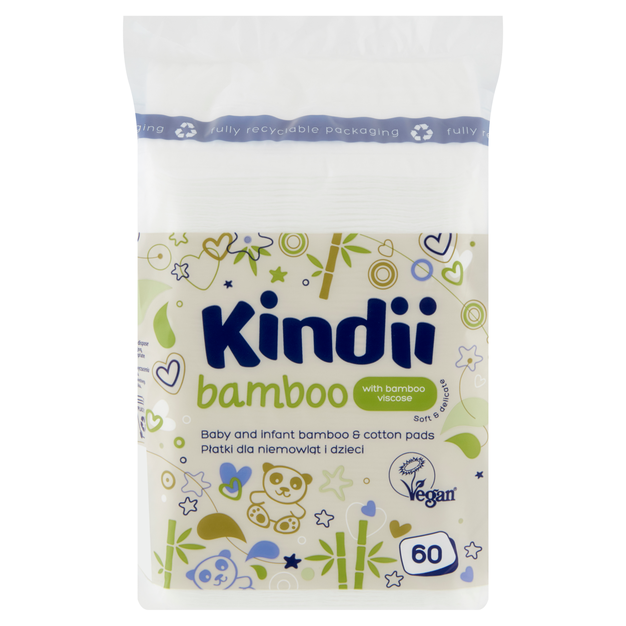 Kindii Bamboo miękkie płatki kosmetyczne dla dzieci i niemowląt 60 sztuk zdjęcie