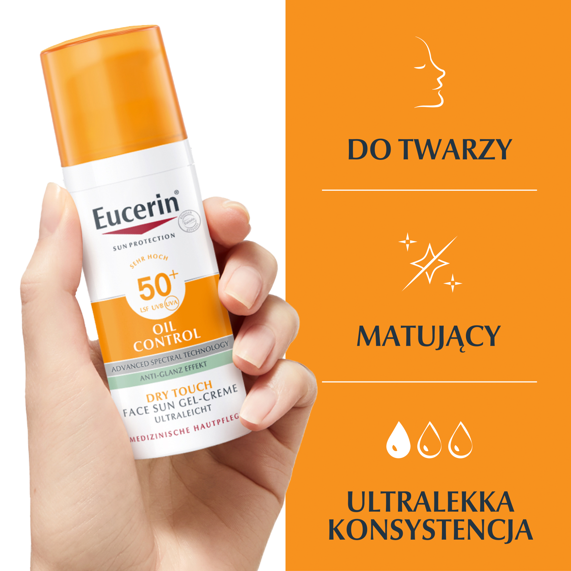 Eucerin Sun Protection Oil Control Dry Touch, Żel-krem ochronny light barwiący SPF 50+, 50 ml