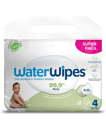 WaterWipes Kids Chusteczki nawilżane 99,9% wody i kropla ekstraktu owocowego i wyciągu z orzechów mydlanych 100% biodegradowalne, 4 x 60 sztuk zdjęcie