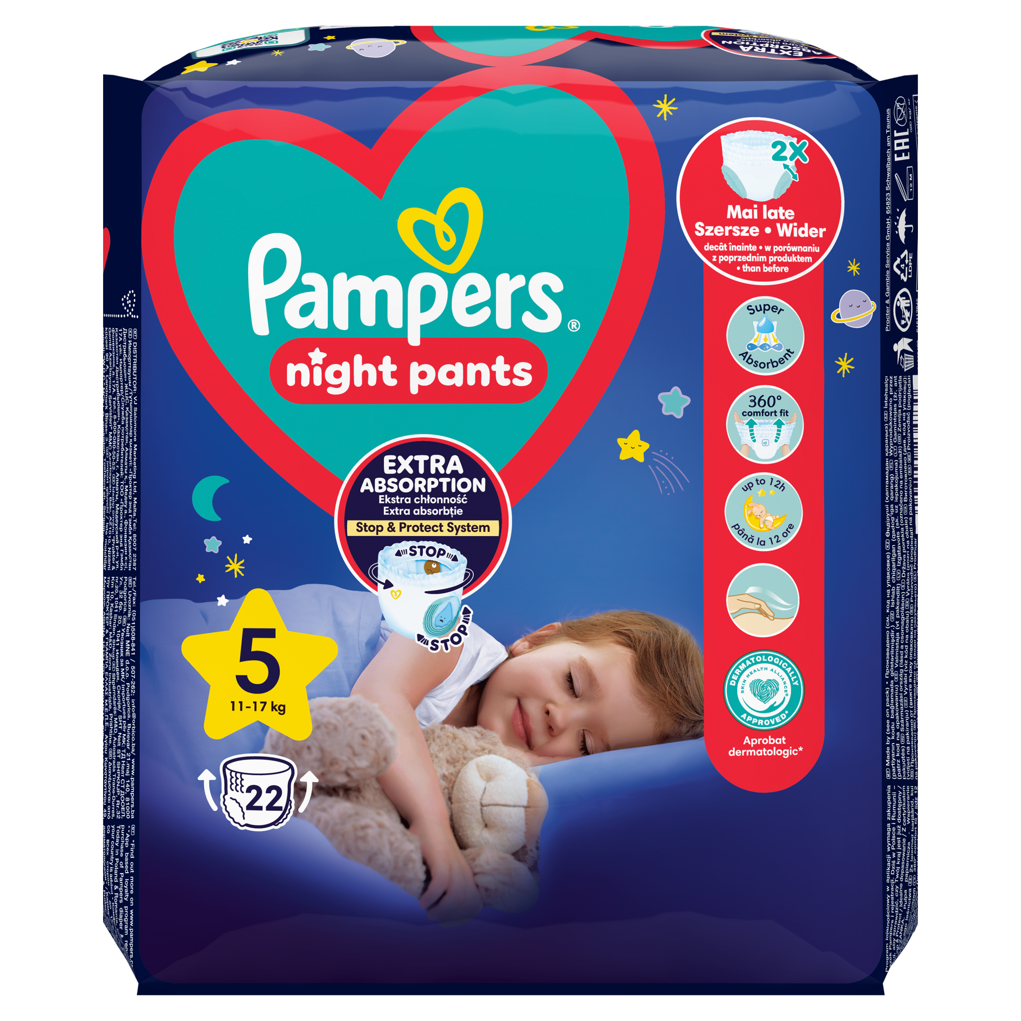 Pampers Night Pants 5 Junior Pieluchomajtki 12 - 17 kg, 22 sztuki zdjęcie