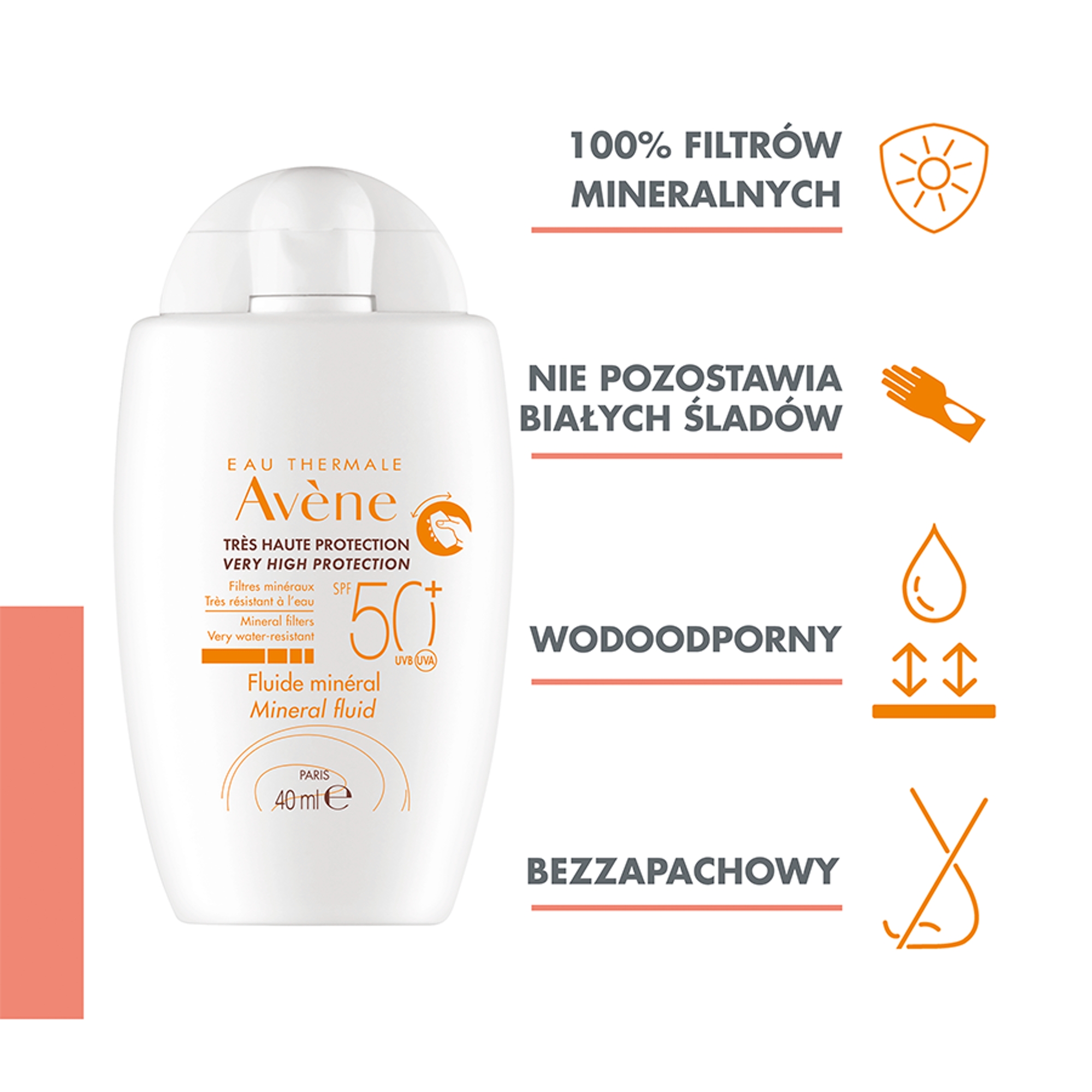 Avene, Fluid mineralny SPF 50+, 40 ml