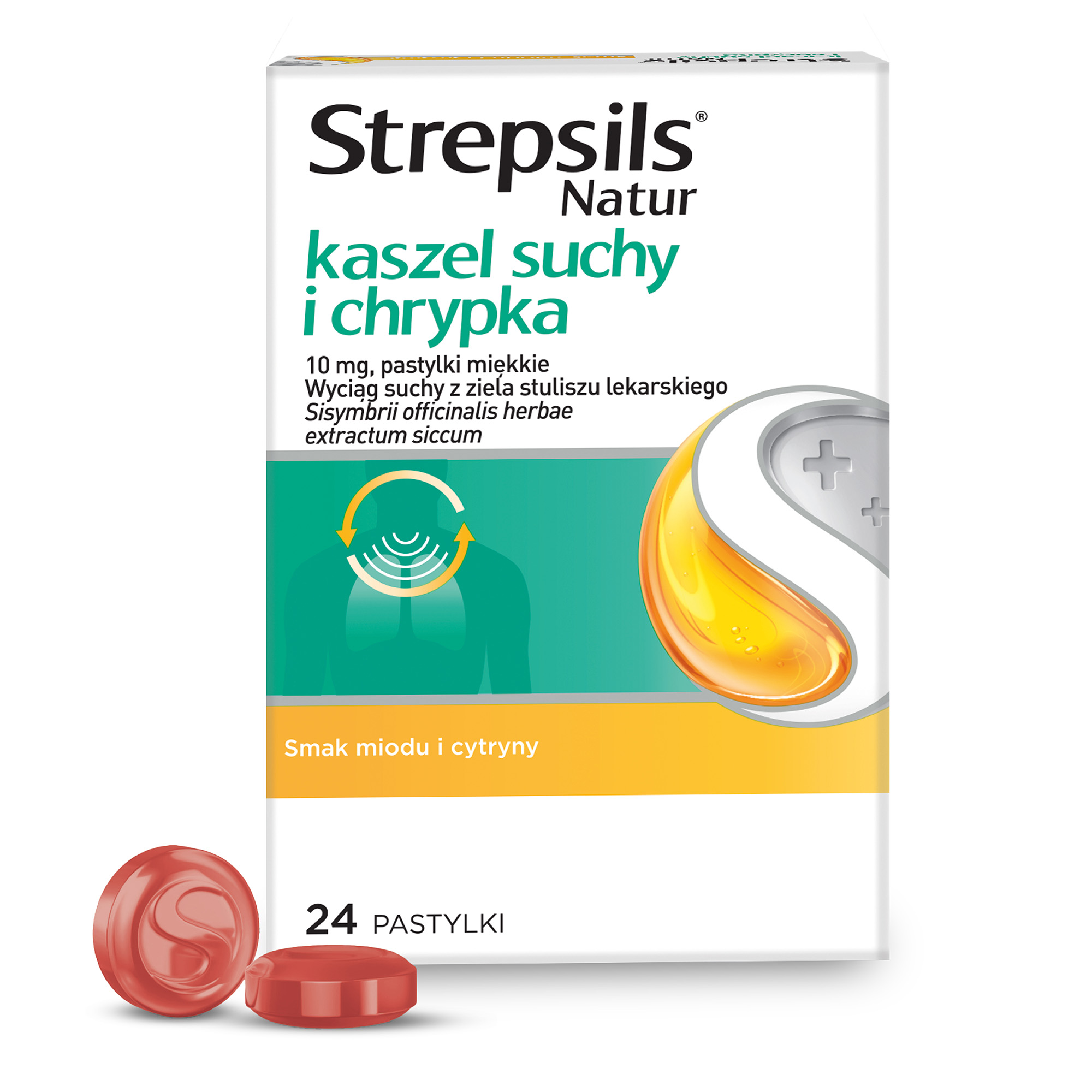 Strepsils Natur kaszel suchy i chrypka pastylki 10 mg, 24 sztuki zdjęcie