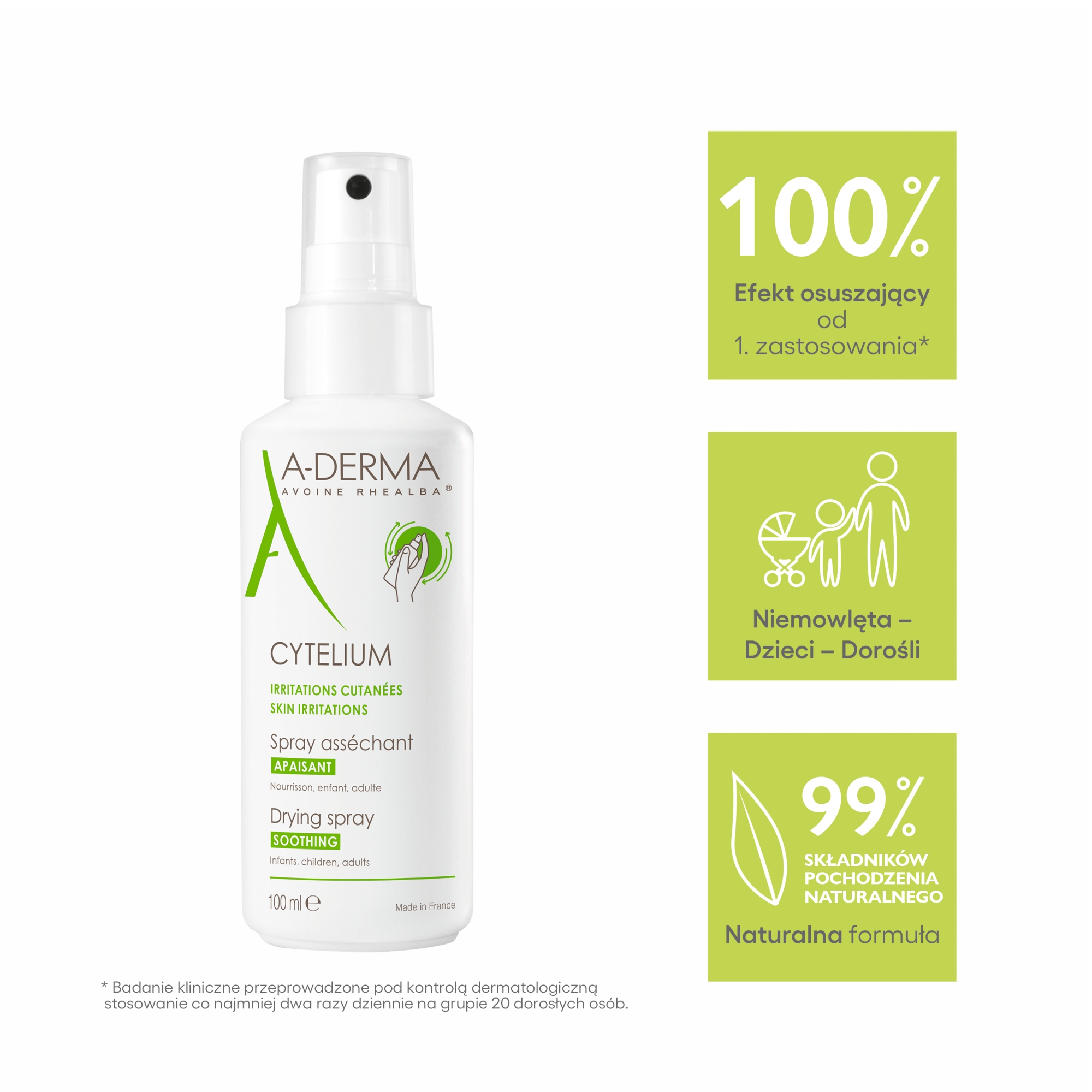 A-DERMA CYTELIUM Spray osuszający do skóry podrażnionej, 100 ml