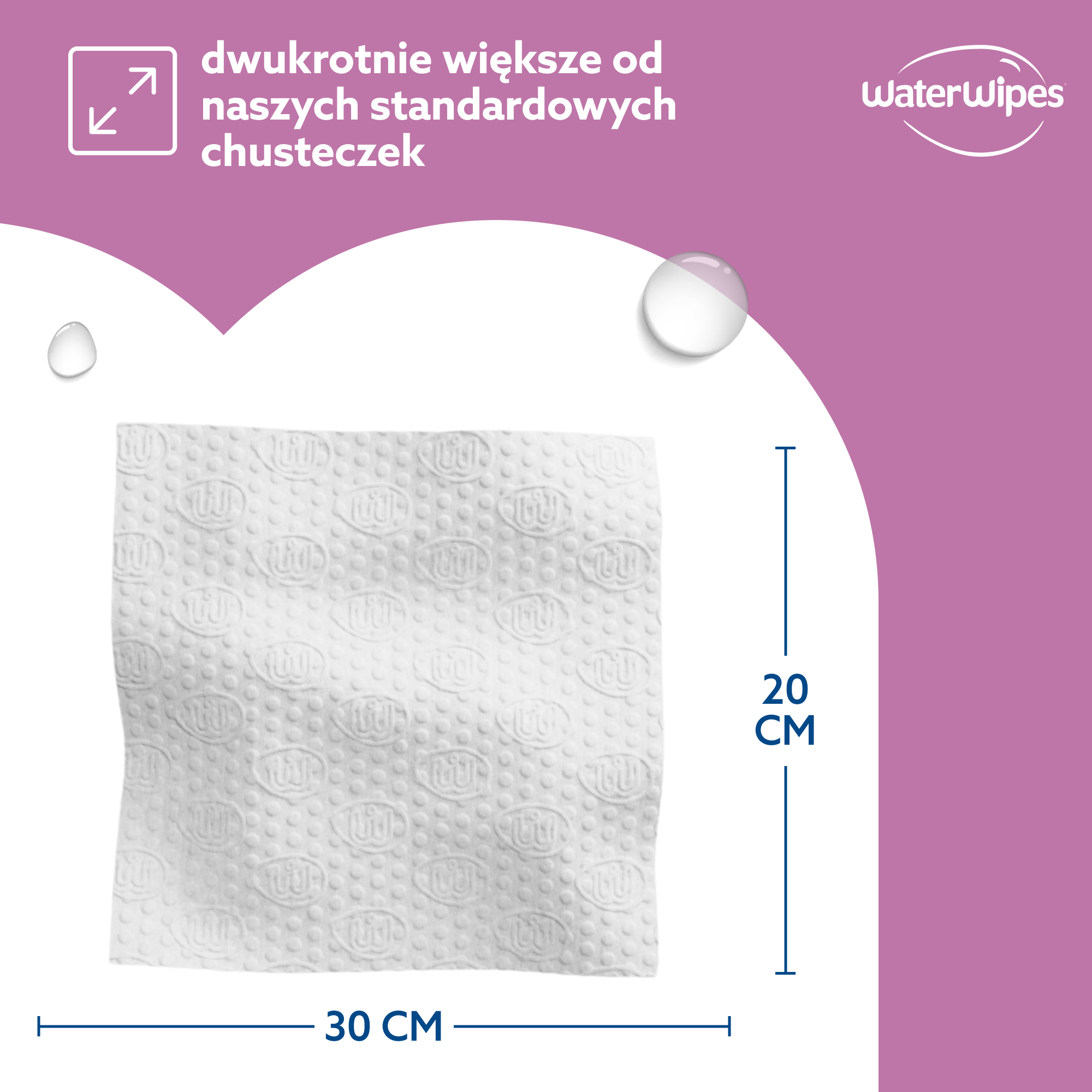 WaterWipes Adult Care, Chusteczki nawilżane dla dorosłych XL 20x30cm, 30 sztuk 