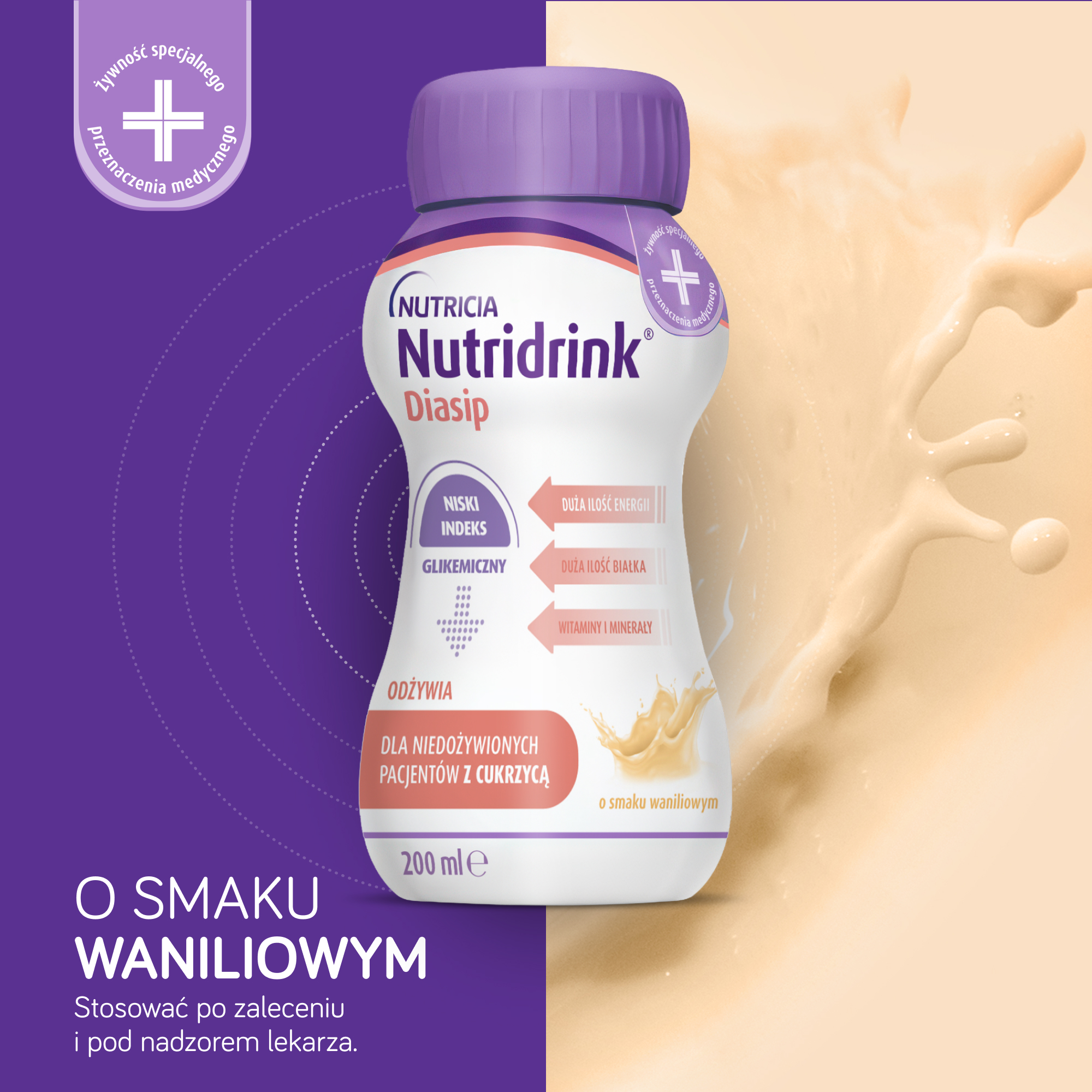 Nutridrink Diasip o smaku waniliowym, płyn, 4 x 200 ml