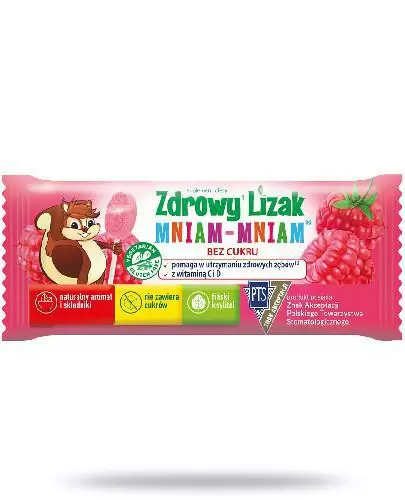 Zdrowy lizak Mniam-Mniam o smaku malinowym (łezka) 1 sztuka zdjęcie