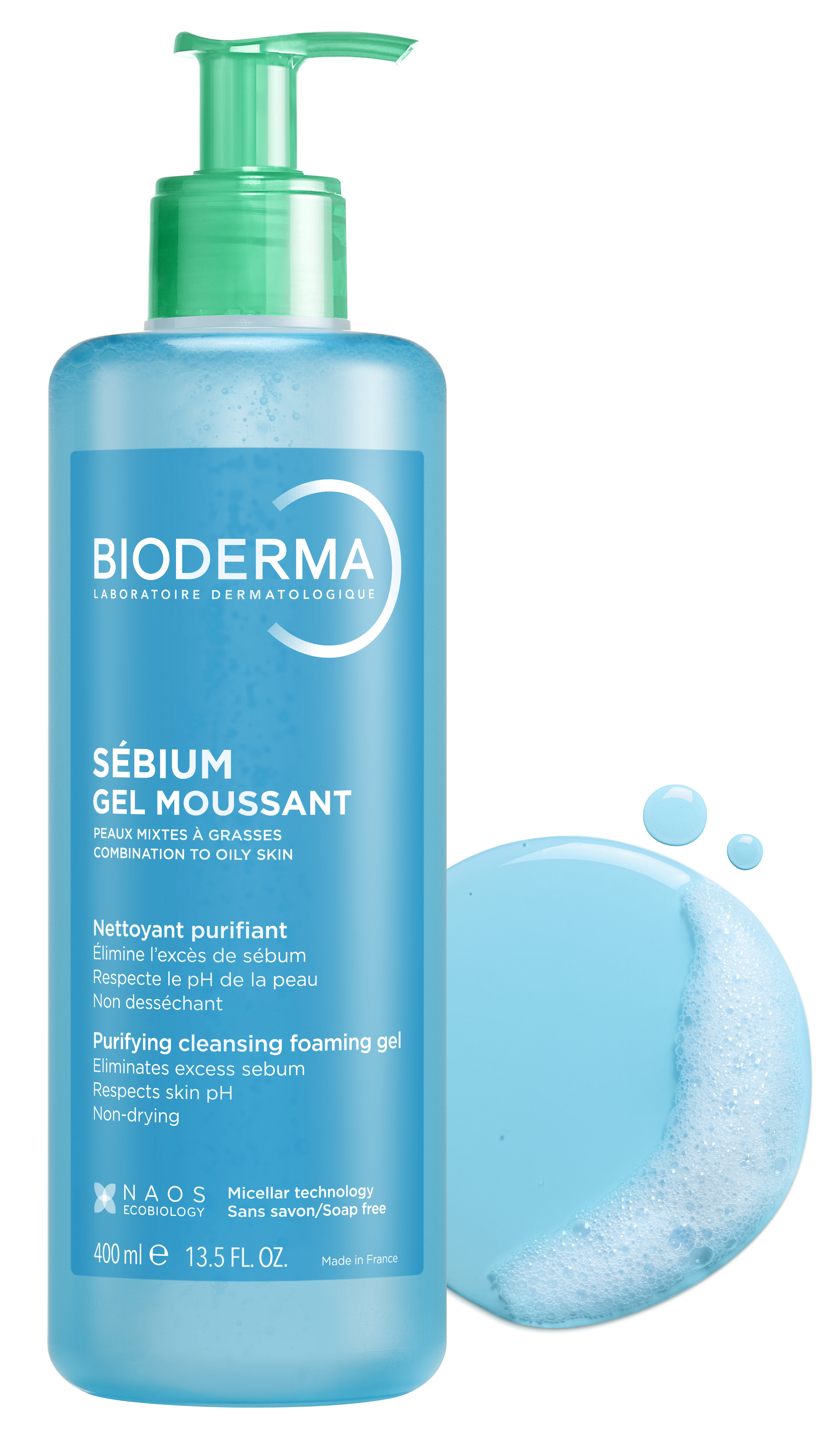 Bioderma Sebium Gel Moussant, antybakteryjny żel do mycia twarzy, skóra tłusta i mieszana, 400 ml