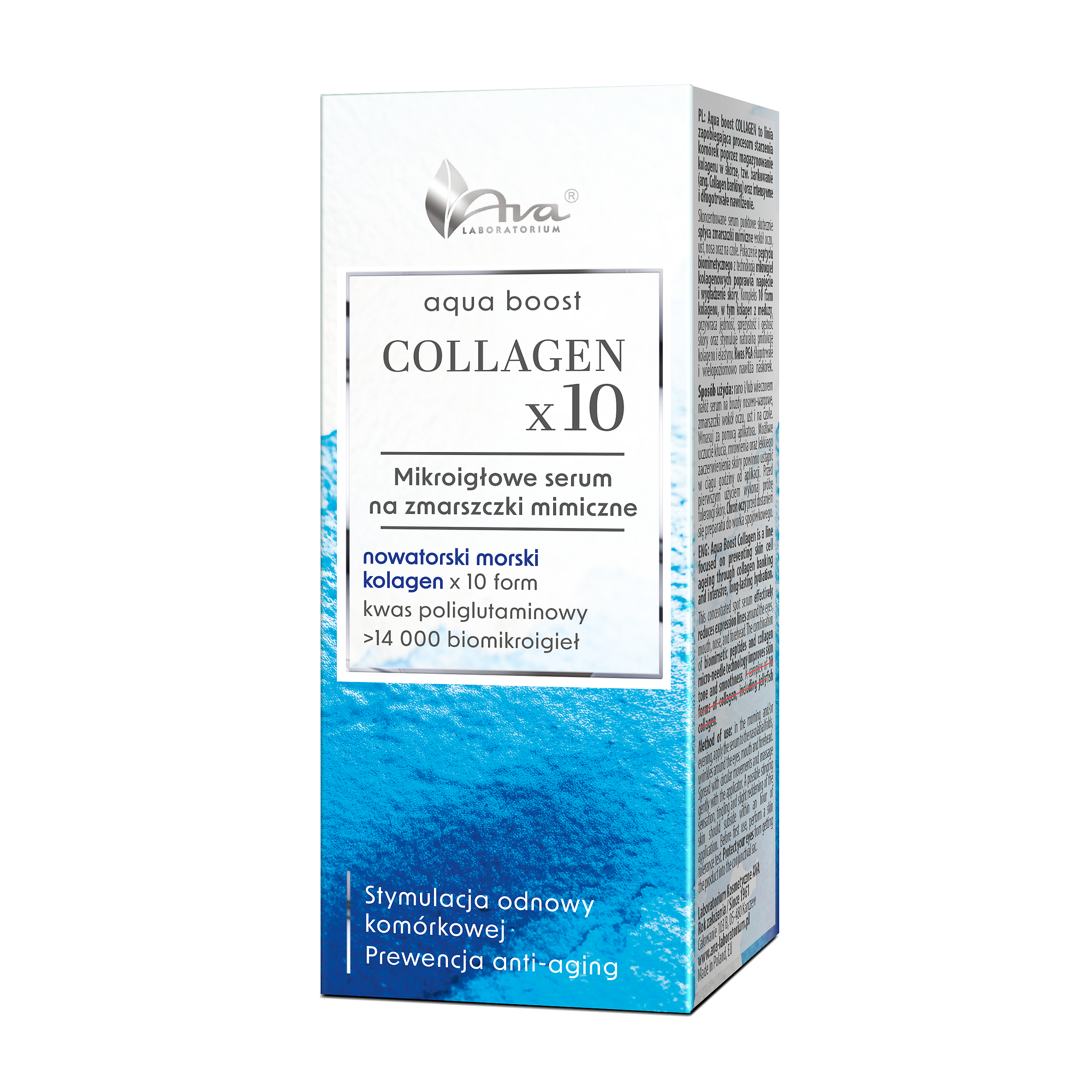 AVA Aqua Boost Collagenx10 Mikroigłowe serum na zmarszczki mimiczne, 15 ml 