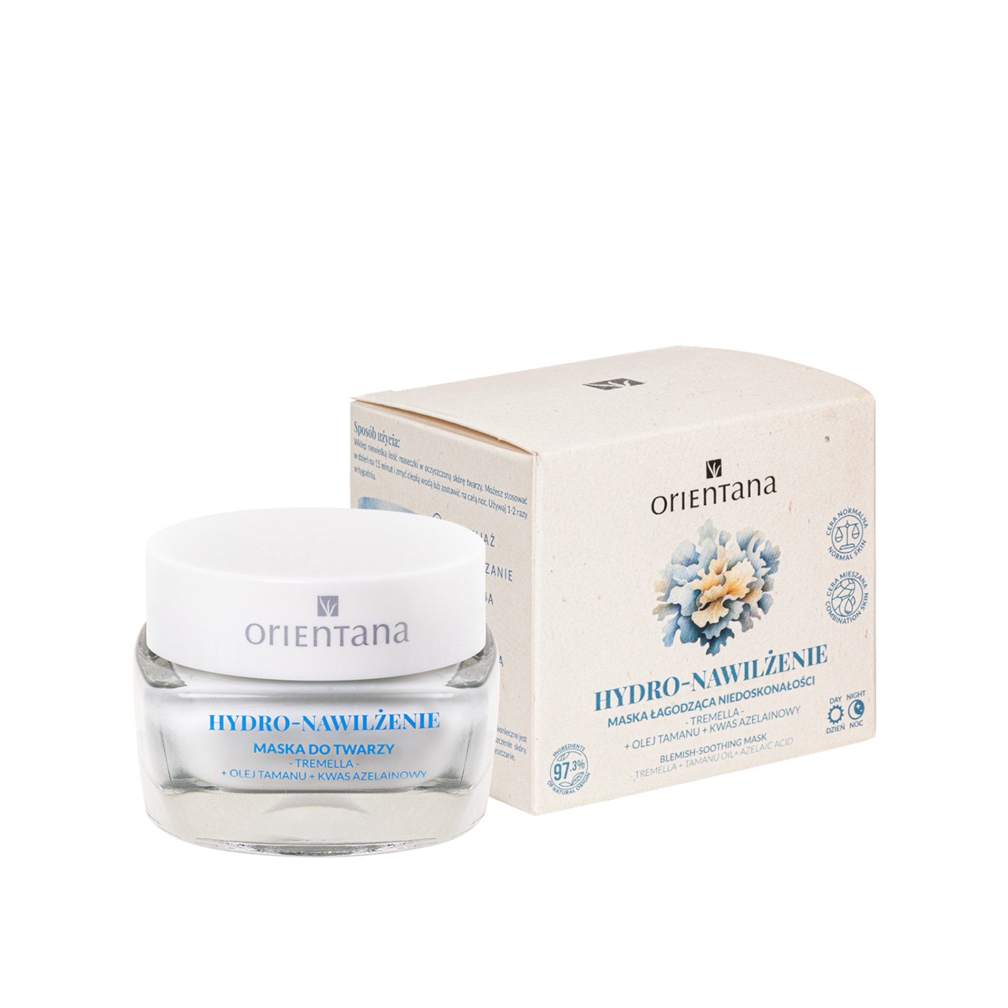 Orientana Hydro Nawilżenie Maseczka łagodząca niedoskonałości tremella, olej tamanu, kwas azelainowy, 50 ml  zdjęcie