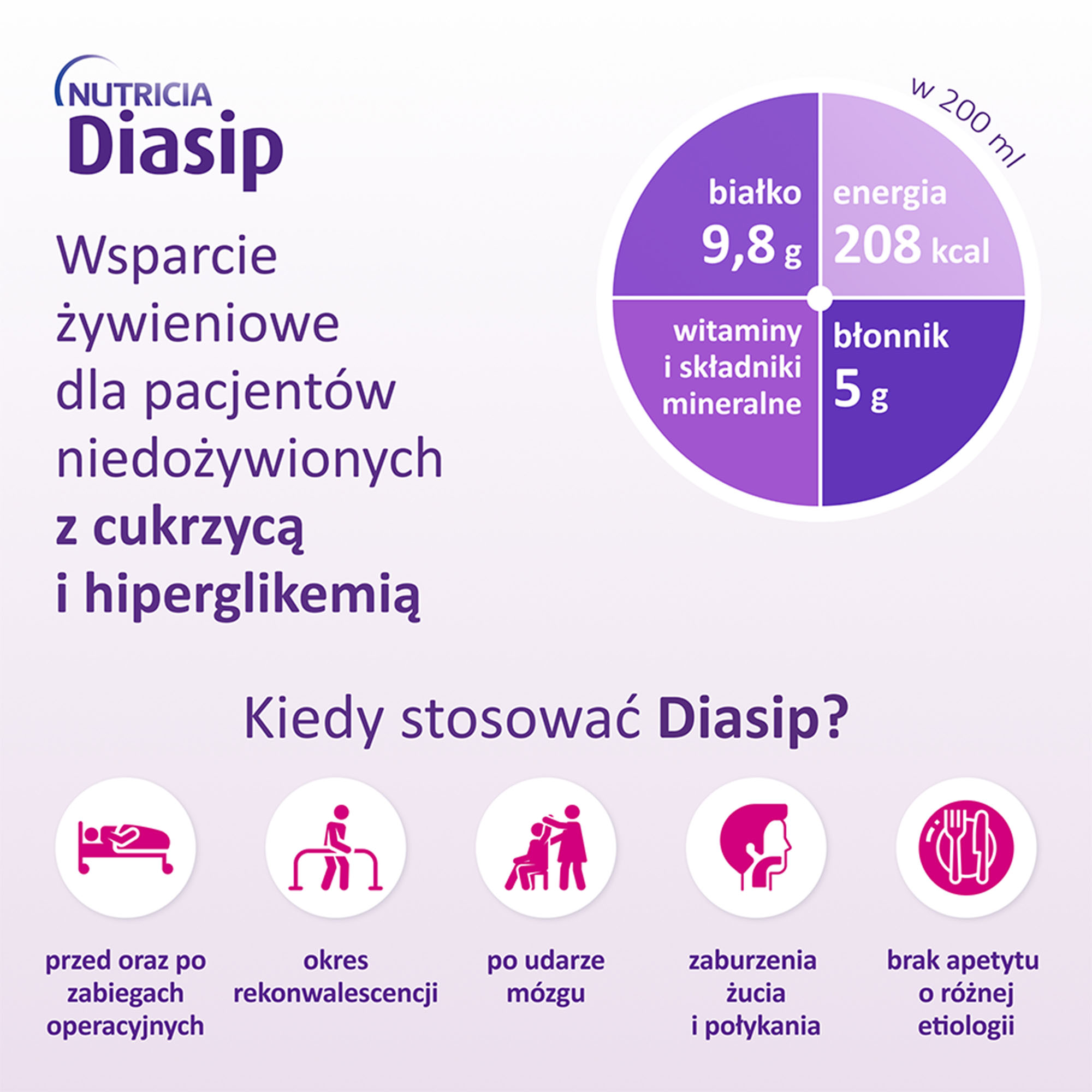 Diasip płyn odżywczy dla diabetyków, smak waniliowy 4 x 200 ml 