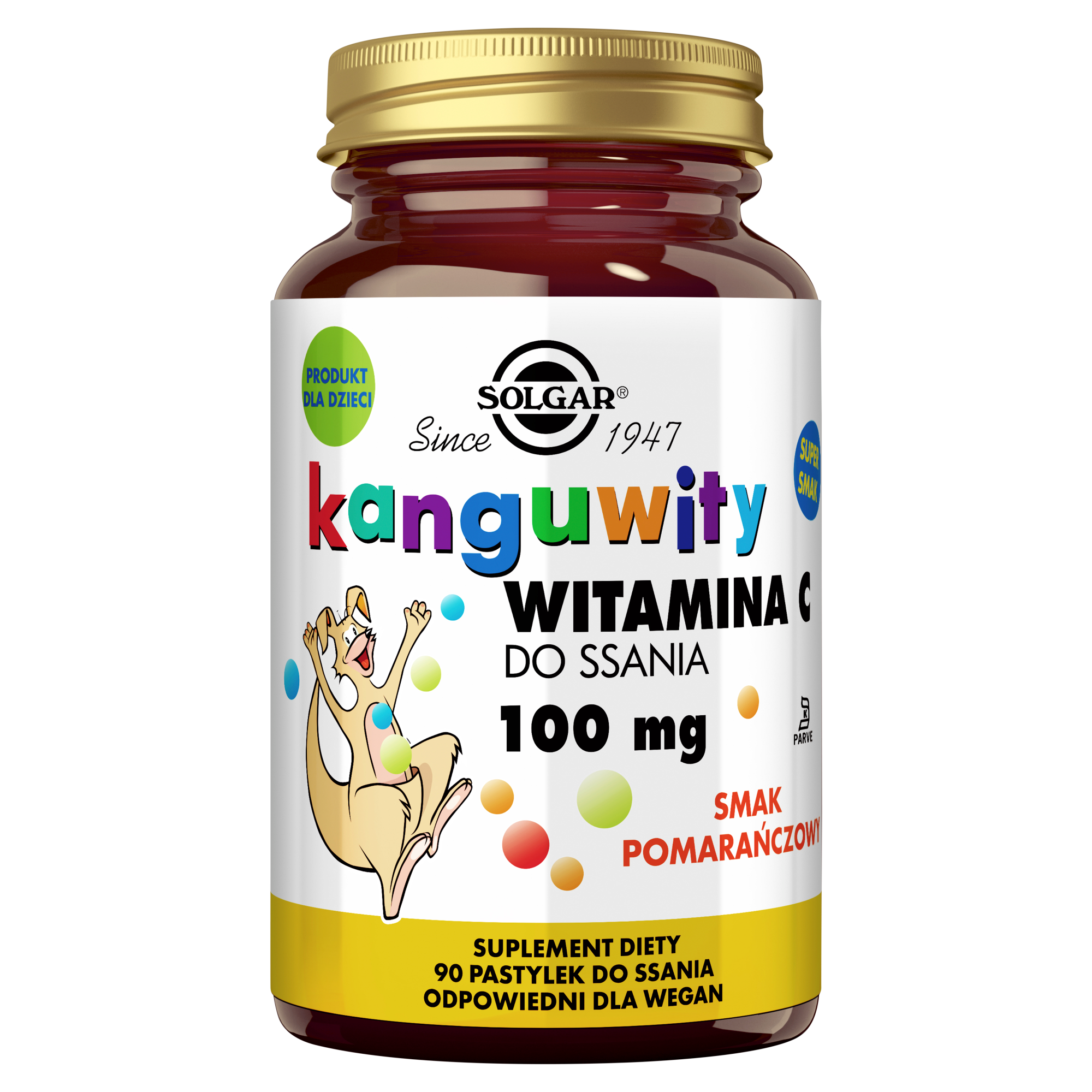 SOLGAR Kanguwity Witamina C 100 mg naturalny smak soczystych pomarańczy 90 pastylki zdjęcie