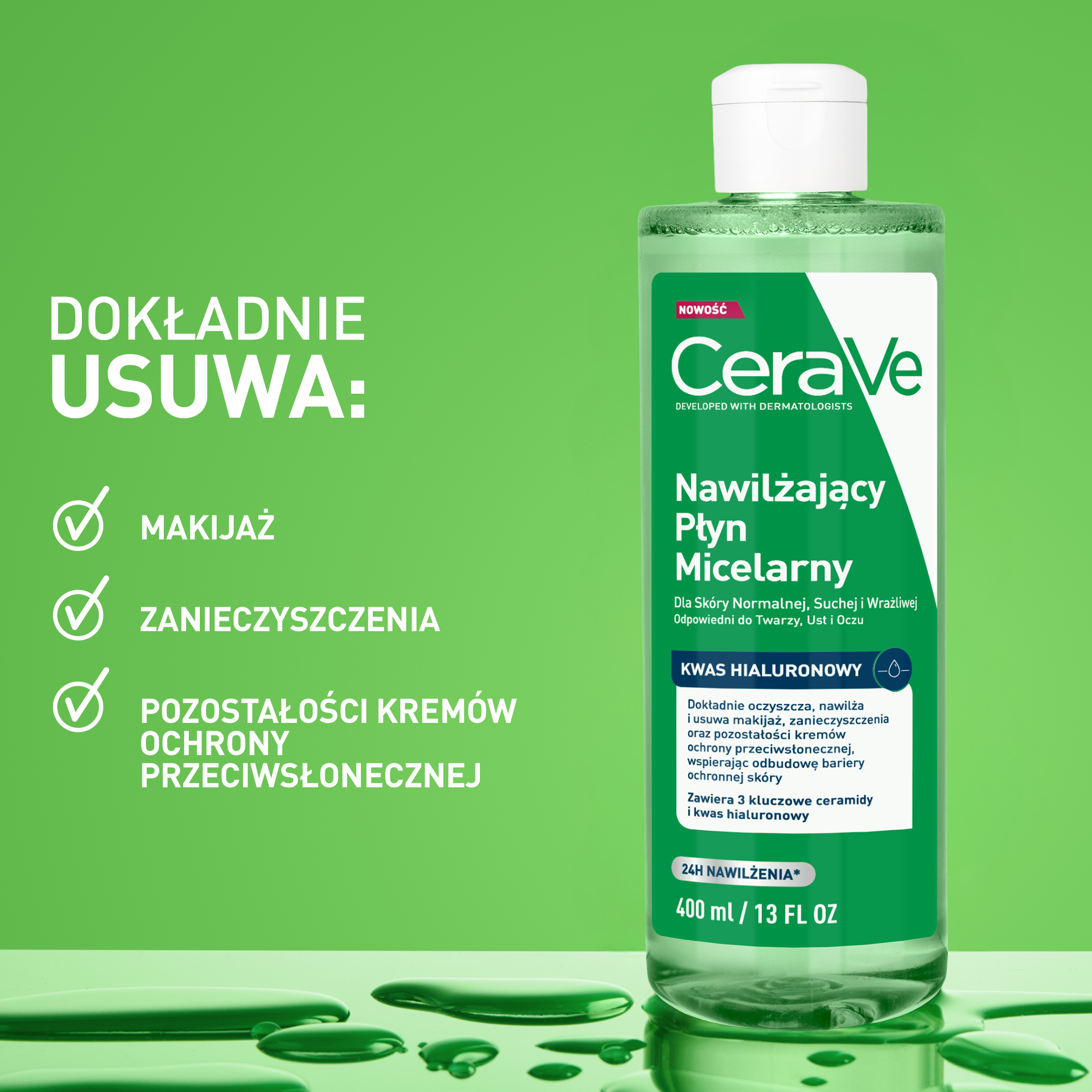 CeraVe Nawilżający płyn micelarny dla skóry normalnej, suchej i wrażliwej, 400 ml