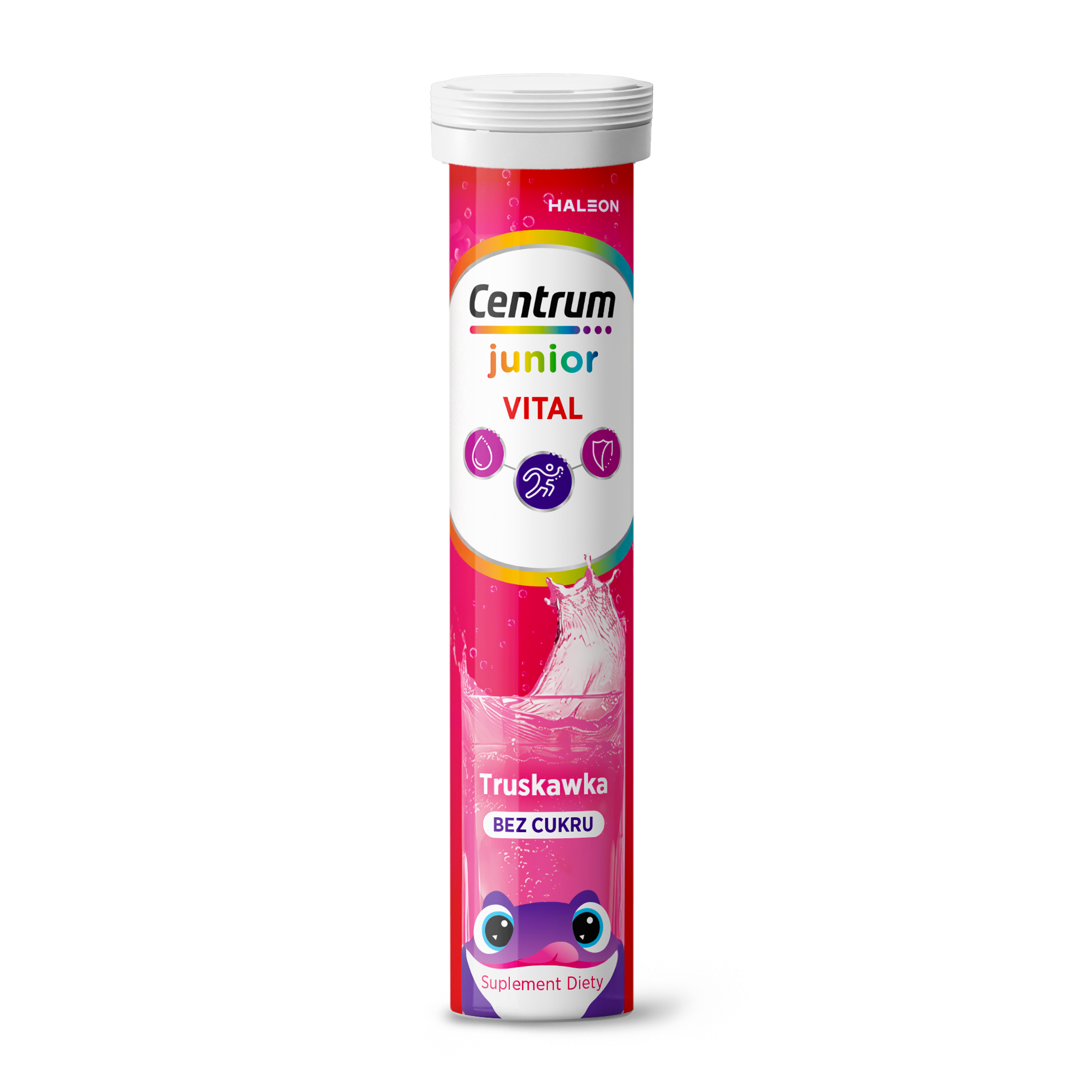 Centrum Vital Junior dla dzieci 4+, smak truskawkowy, bez cukru, tabletki musujące, 20 sztuk zdjęcie