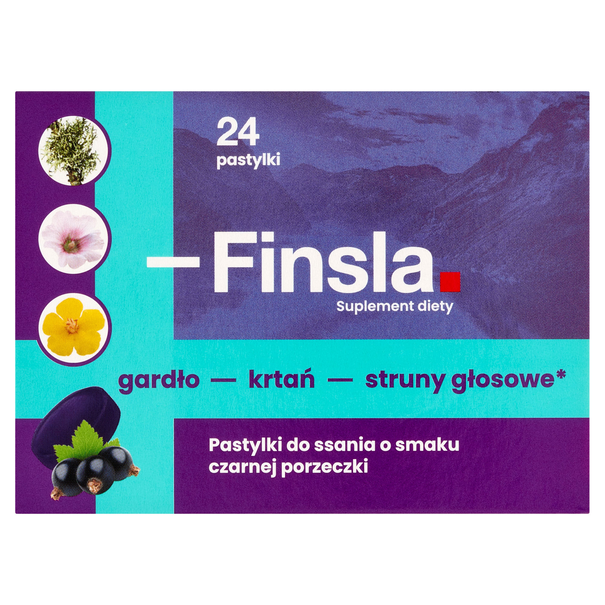 FINSLA Pastylki do ssania o smaku czarnej porzeczki - 24 szt. - gardło, krtań - cena, opinie, wskazania zdjęcie