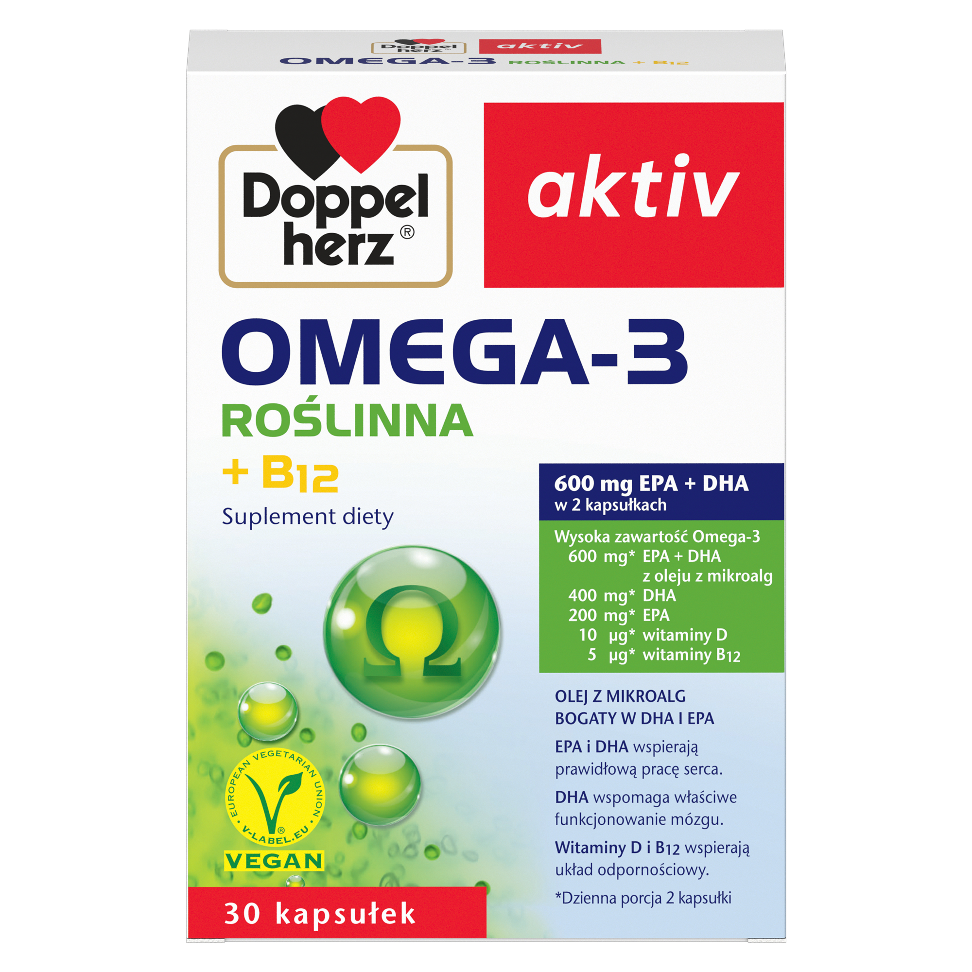 Doppelherz Aktiv Omega-3 Roślinna + B12 30 kapsułek zdjęcie