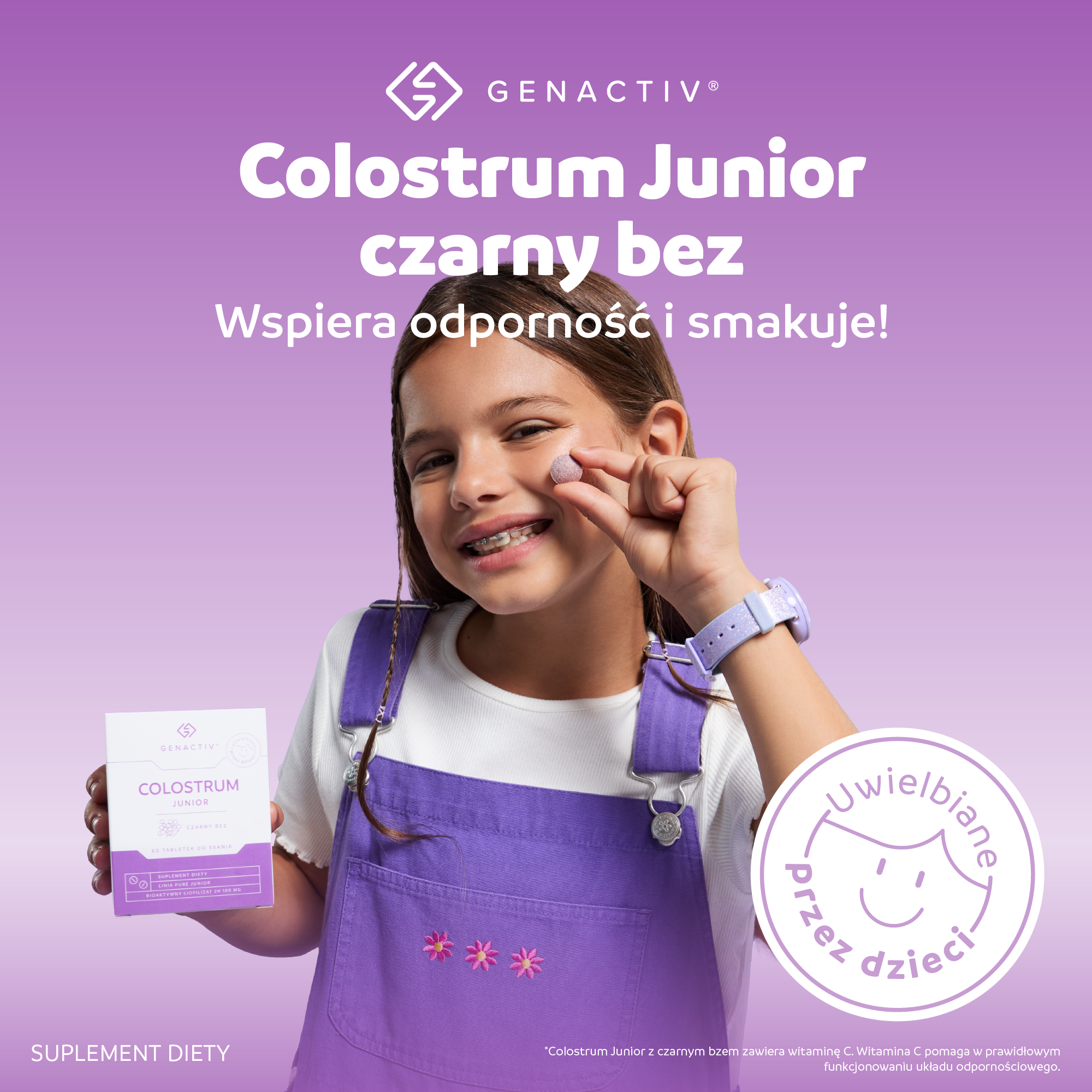 Genactiv Colostrum Junior Czarny Bez 60 tabletek do ssania