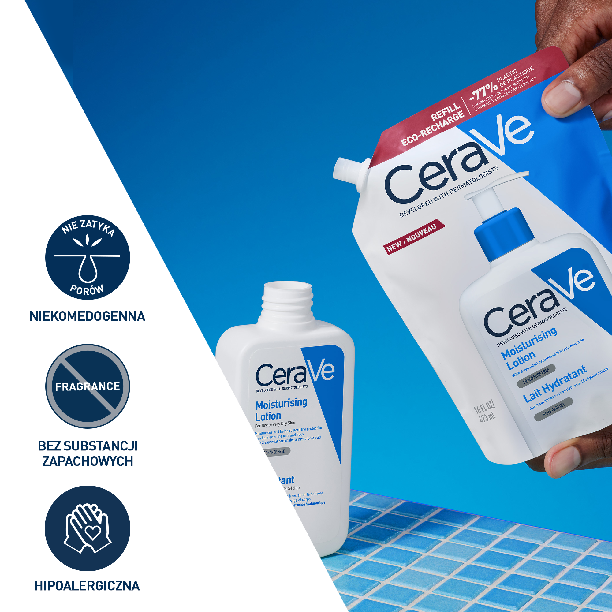 CeraVe, Nawilżająca emulsja do twarzy i ciała, opakowanie refillowe, 473 ml