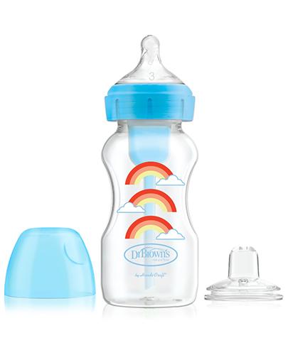 Dr Brown's Options+ Zestaw ''Od butelki do kubka'' Butelka szeroka szyjka 270 ml ze smoczkiem i ustnikiem niekapkiem 6m+, kolor niebieski - 1 szt. - cena, opinie, właściwości zdjęcie