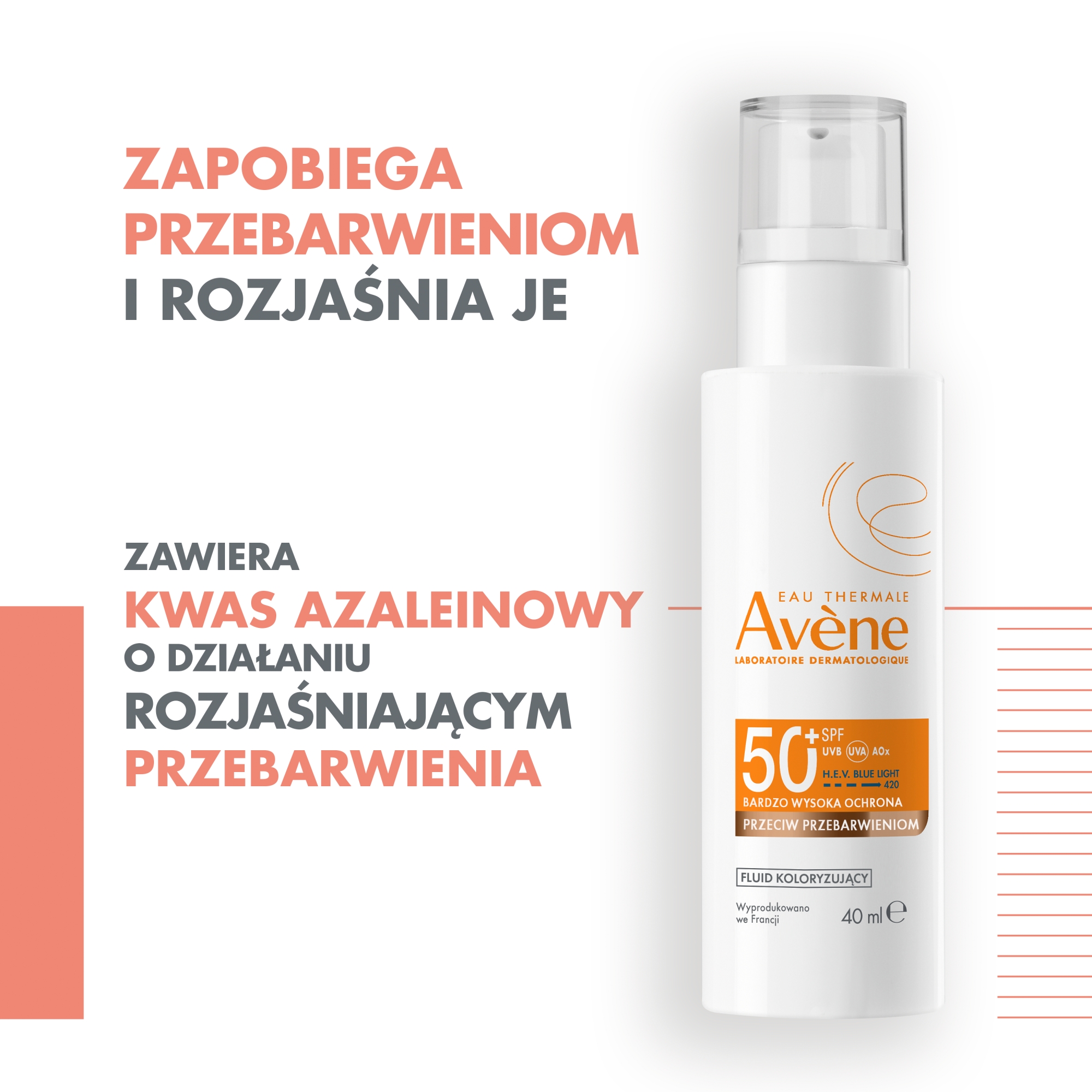 Avene, Fluid koloryzujący bardzo wysoka ochrona przeciw przebarwieniom SPF 50+, 40 ml