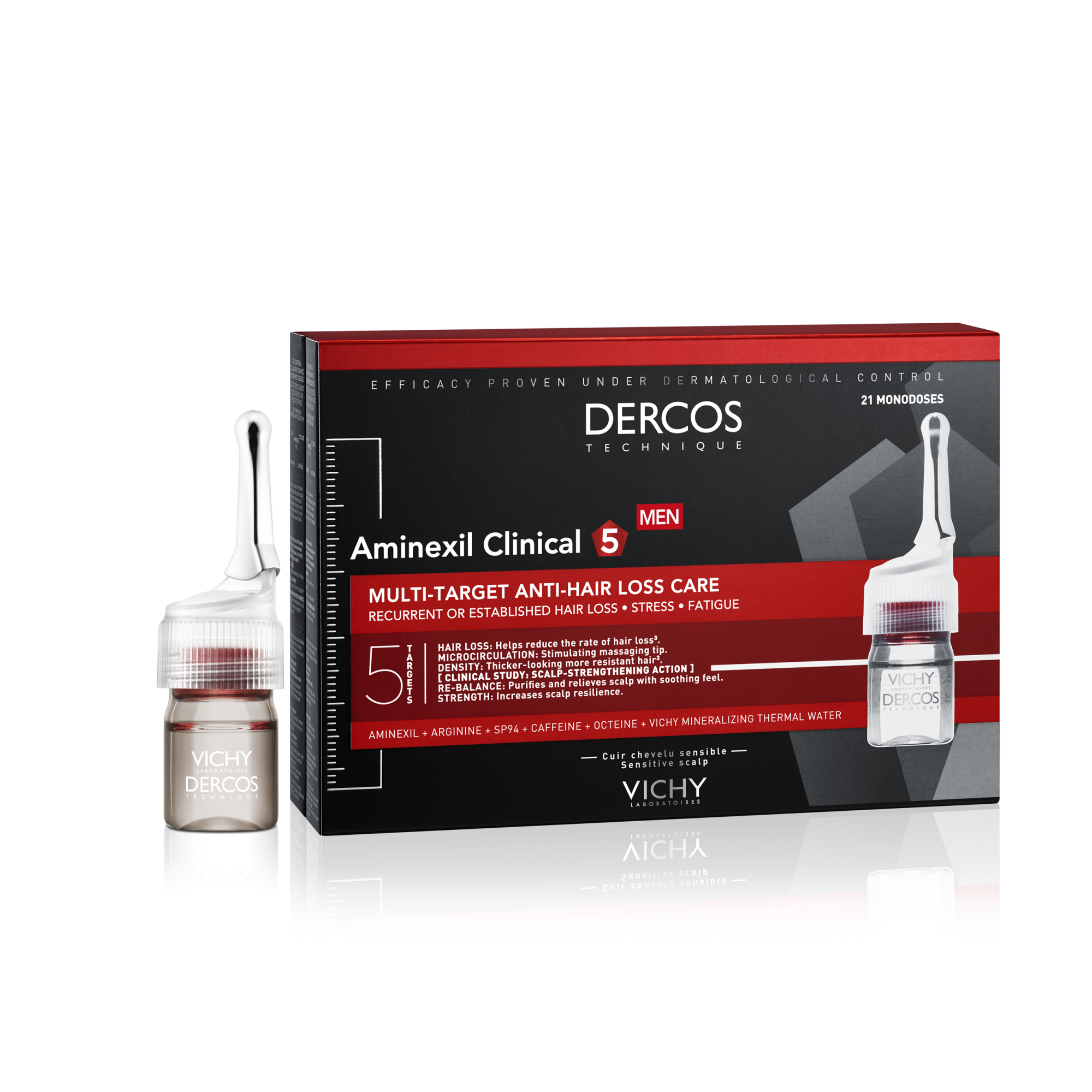 Vichy Dercos Aminexil Clinical 5, kuracja przeciw wypadaniu włosów dla mężczyzn, 21 ampułek zdjęcie