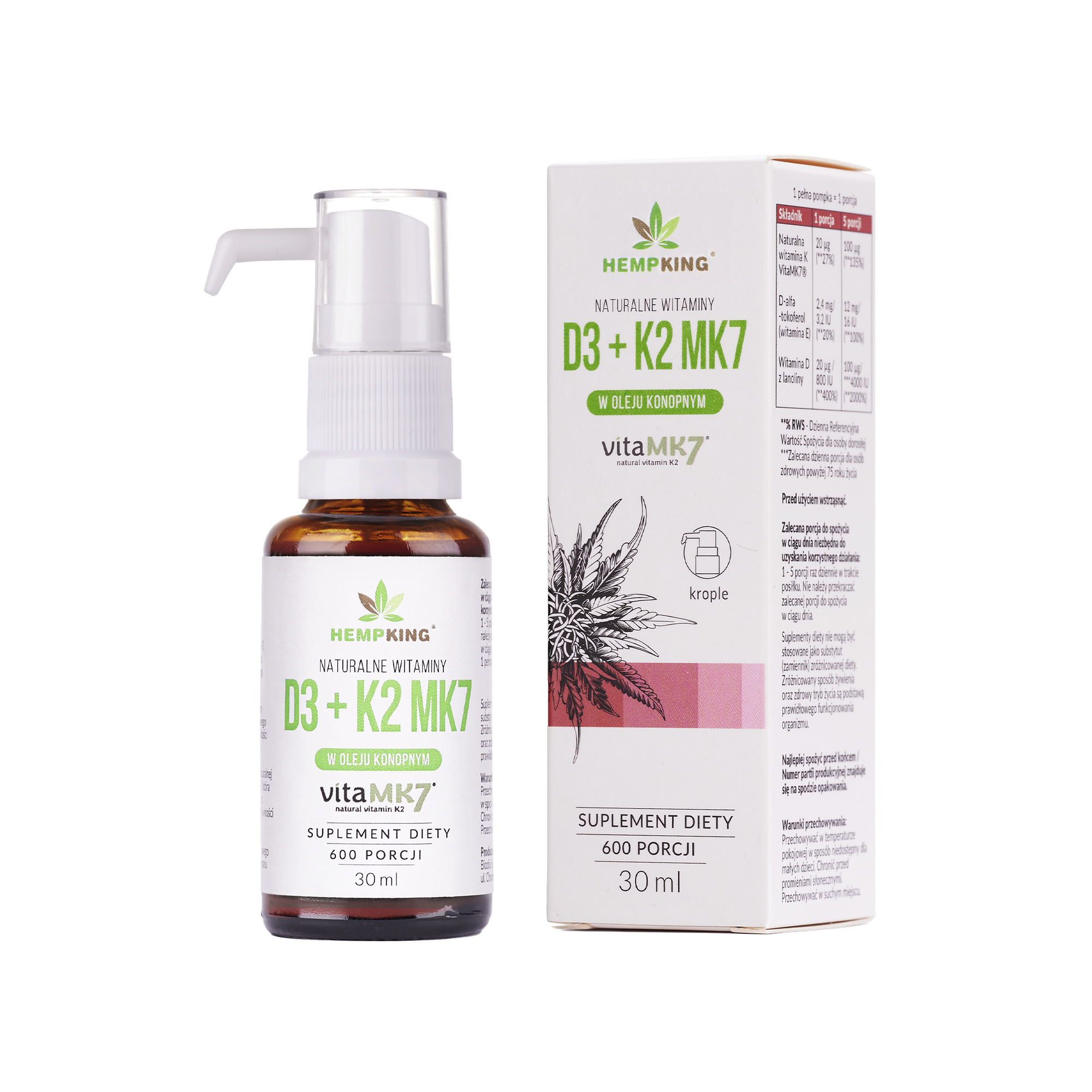 Hempking, Witamina D3 + K2MK7, 30 ml zdjęcie