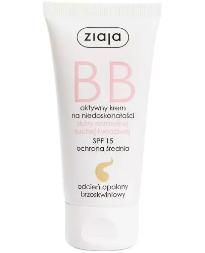 Ziaja BB aktywny krem na niedoskonałości SPF15 do skóry normalnej i wrażliwej odcień opalony brzoskwiniowy 50 ml zdjęcie