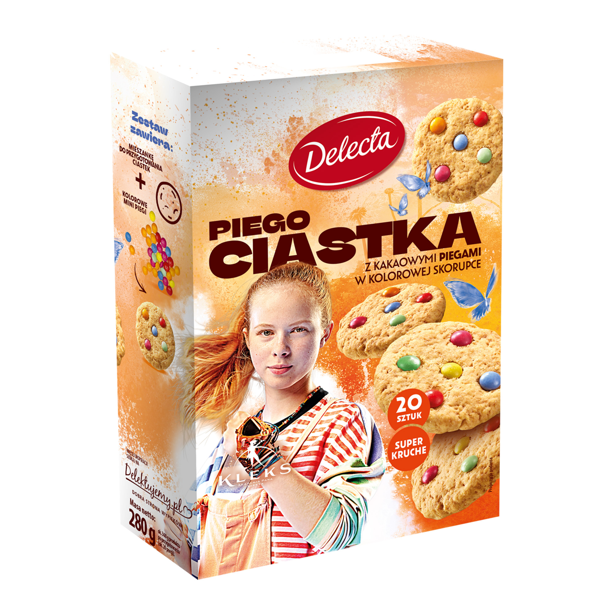 Delecta KLEKS Piego Ciastka z kakaowymi piegami w kolorowej skorupce, 280 g zdjęcie