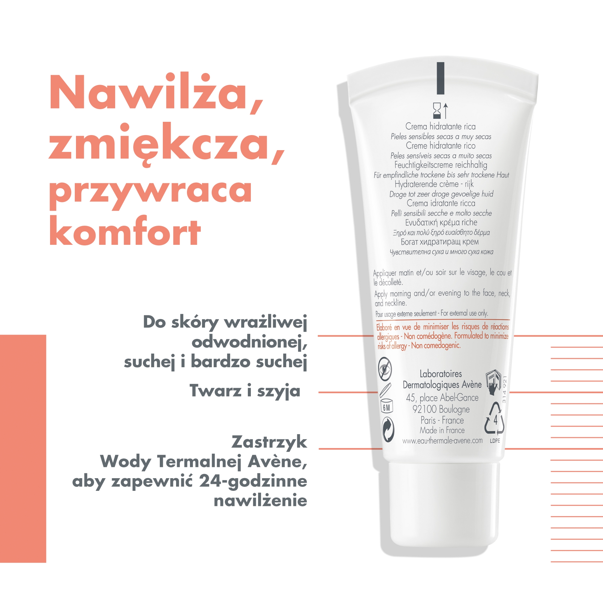 Avene Hydrance Riche, krem nawilżający, 40 ml