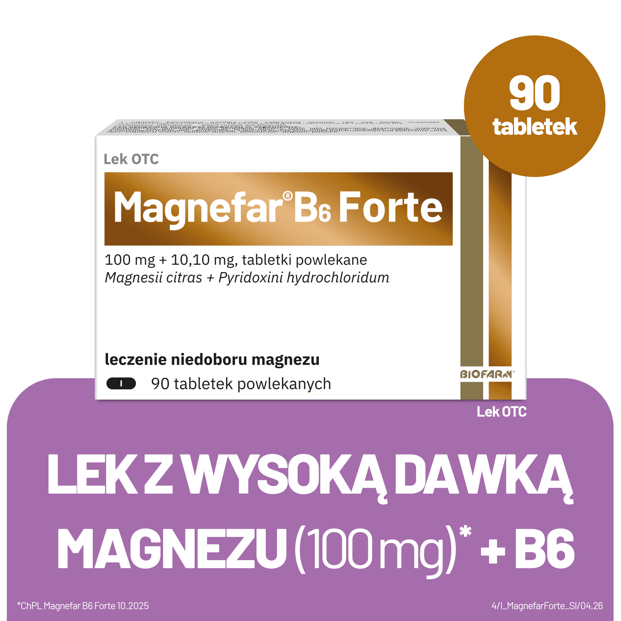 Magnefar B6 Forte, tabletki powlekane, 90 sztuk