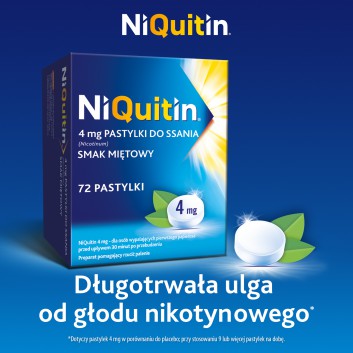 NIQUITIN Pastylki do ssania na rzucenie palenia o smaku miętowym 4 mg, 72 sztuki