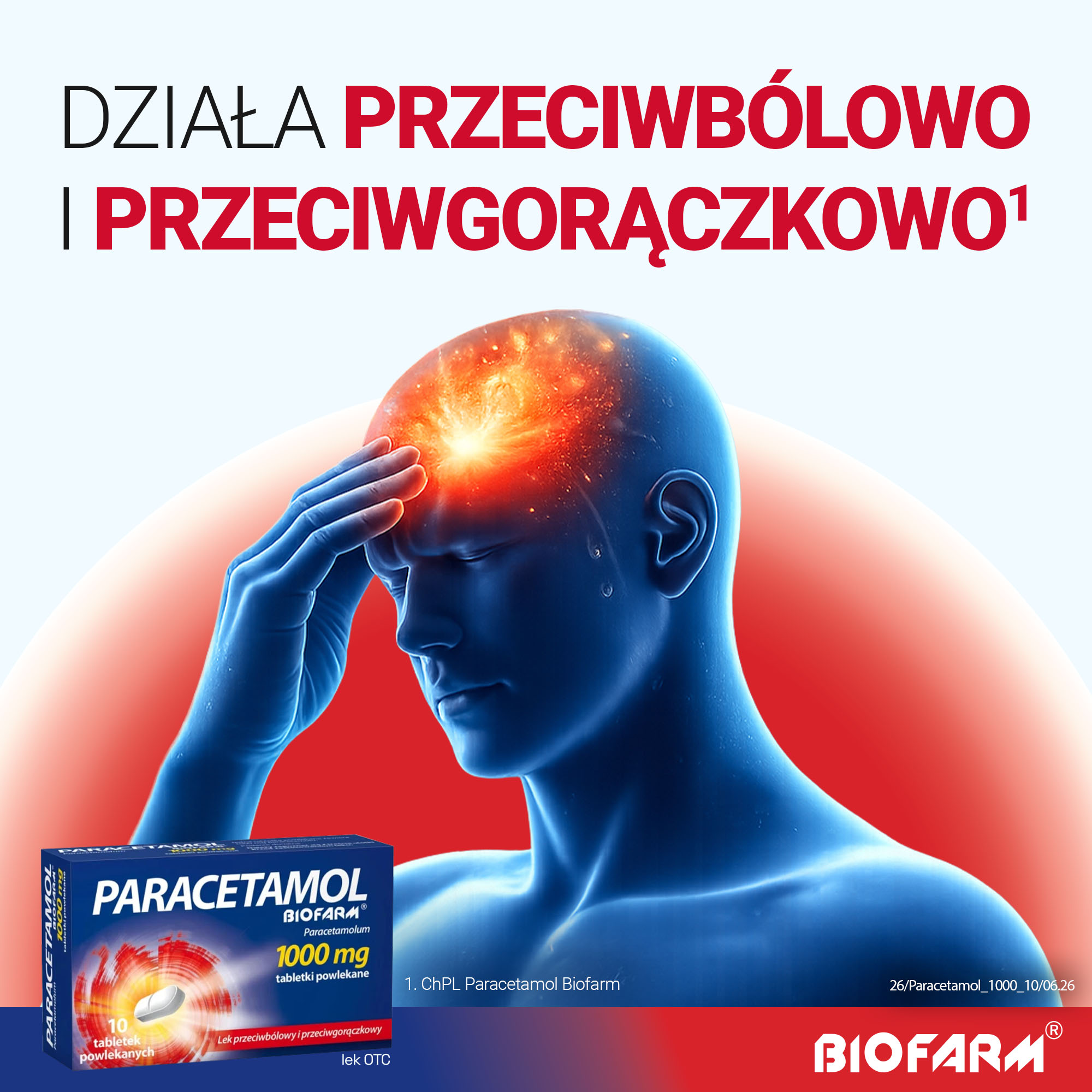 Paracetamol Biofarm, 1000 mg, tabletki powlekane, 10 sztuk