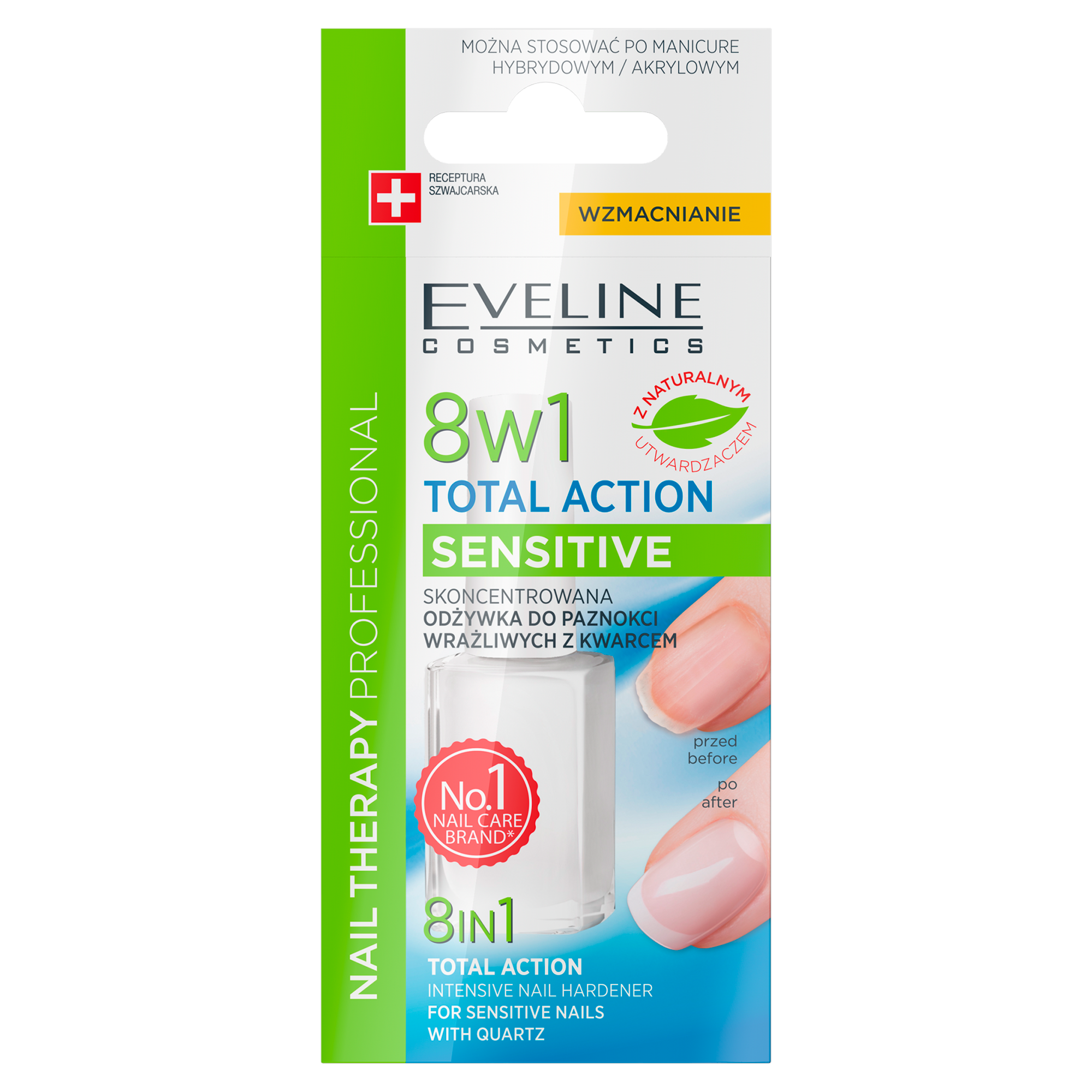 Eveline Nail Therapy Total Action Sensitive 8w1 skoncentrowana odżywka z kwarcem do paznokci wrażliwych 12 ml zdjęcie