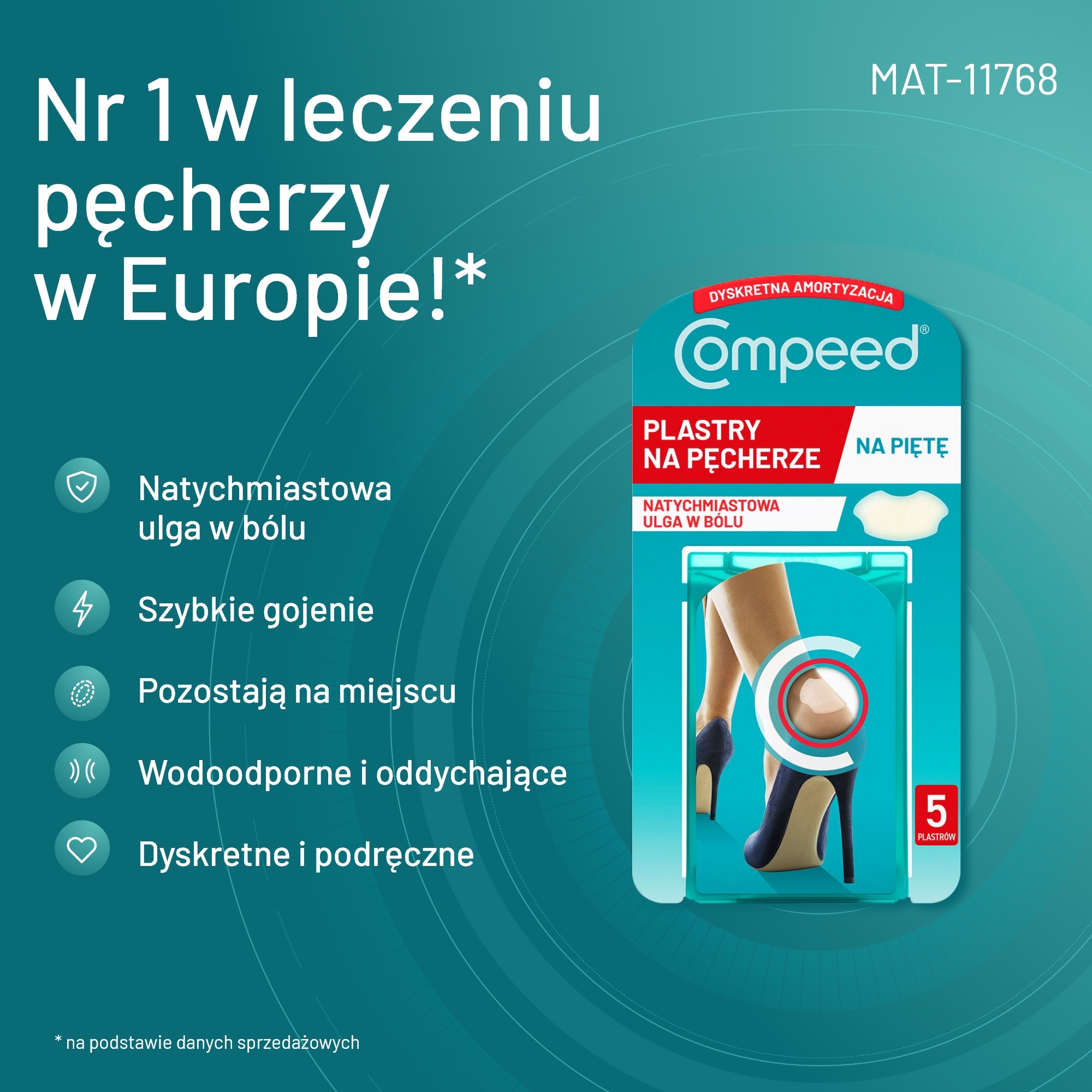Compeed, plastry na pęcherze na piętę średnie, 5 sztuk