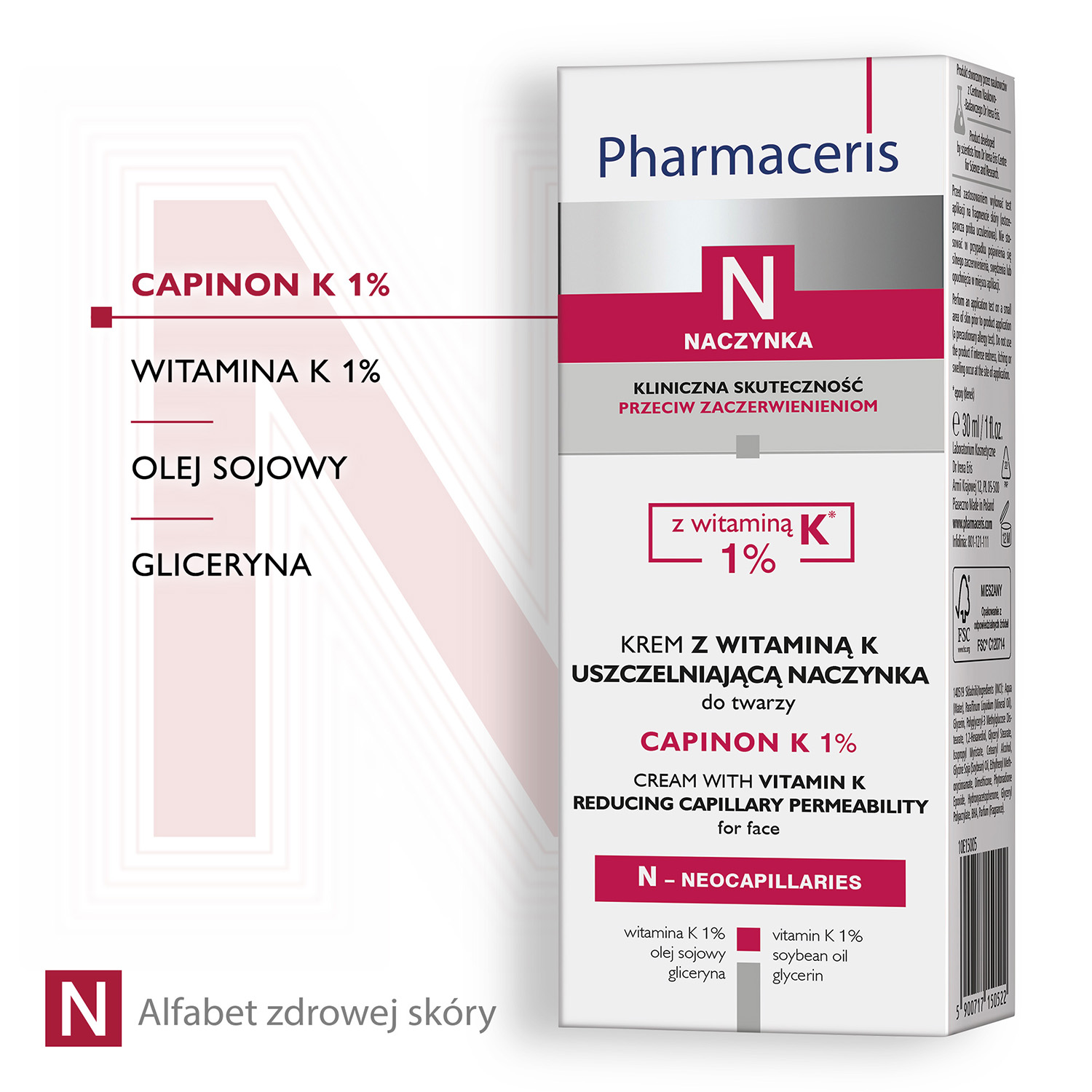 Pharmaceris N Capinon K 1%, krem z witaminą K uszczelniającą naczynka, 30 ml