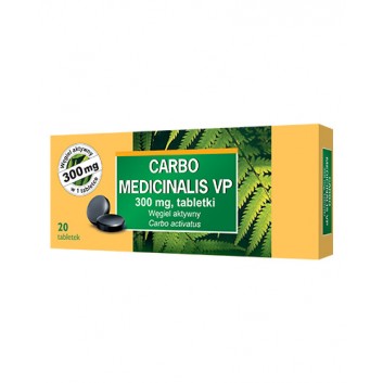Carbo Medicinalis VP, 300 mg, węgiel aktywny w tabletkach, 20 sztuk