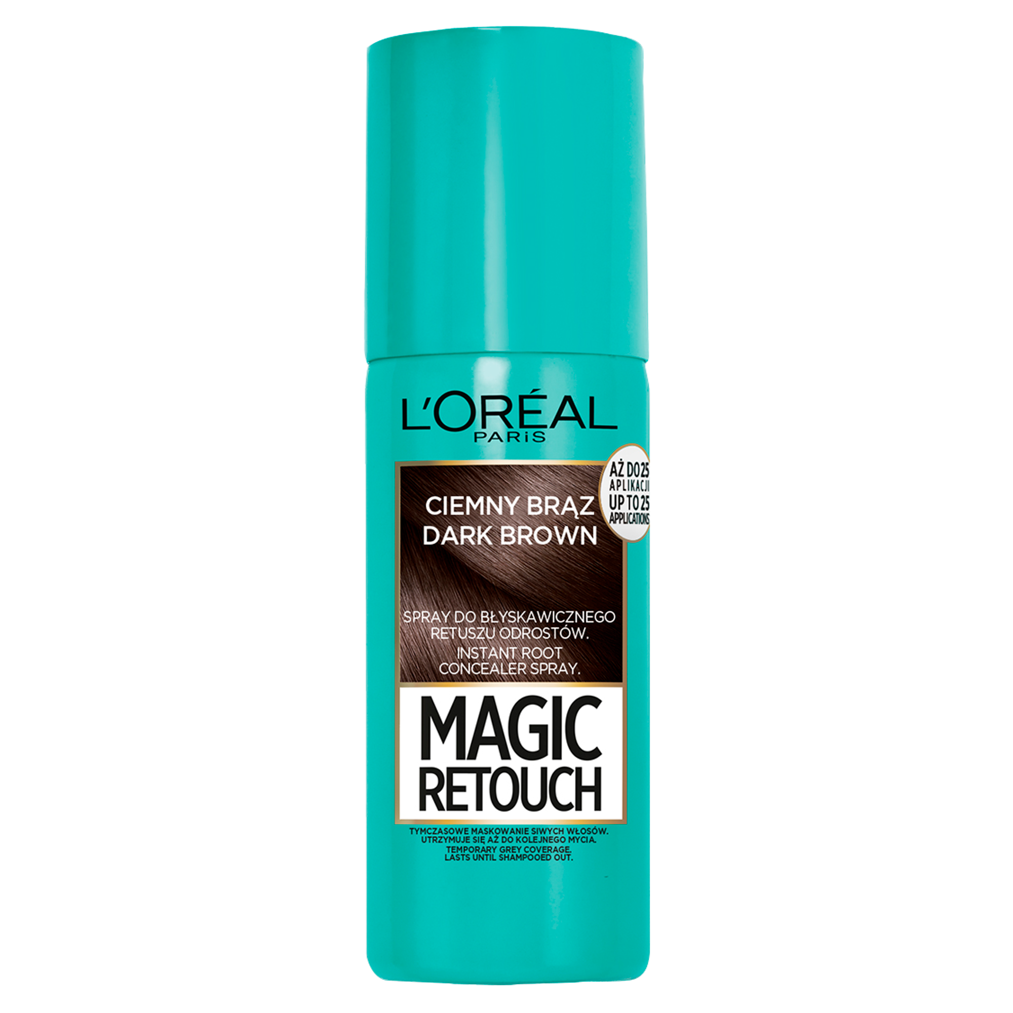 L'Oreal Magic Retouch Spray do błyskawicznego retuszu odrostów ciemny brąz, 75 ml, cena, opinie, stosowanie zdjęcie