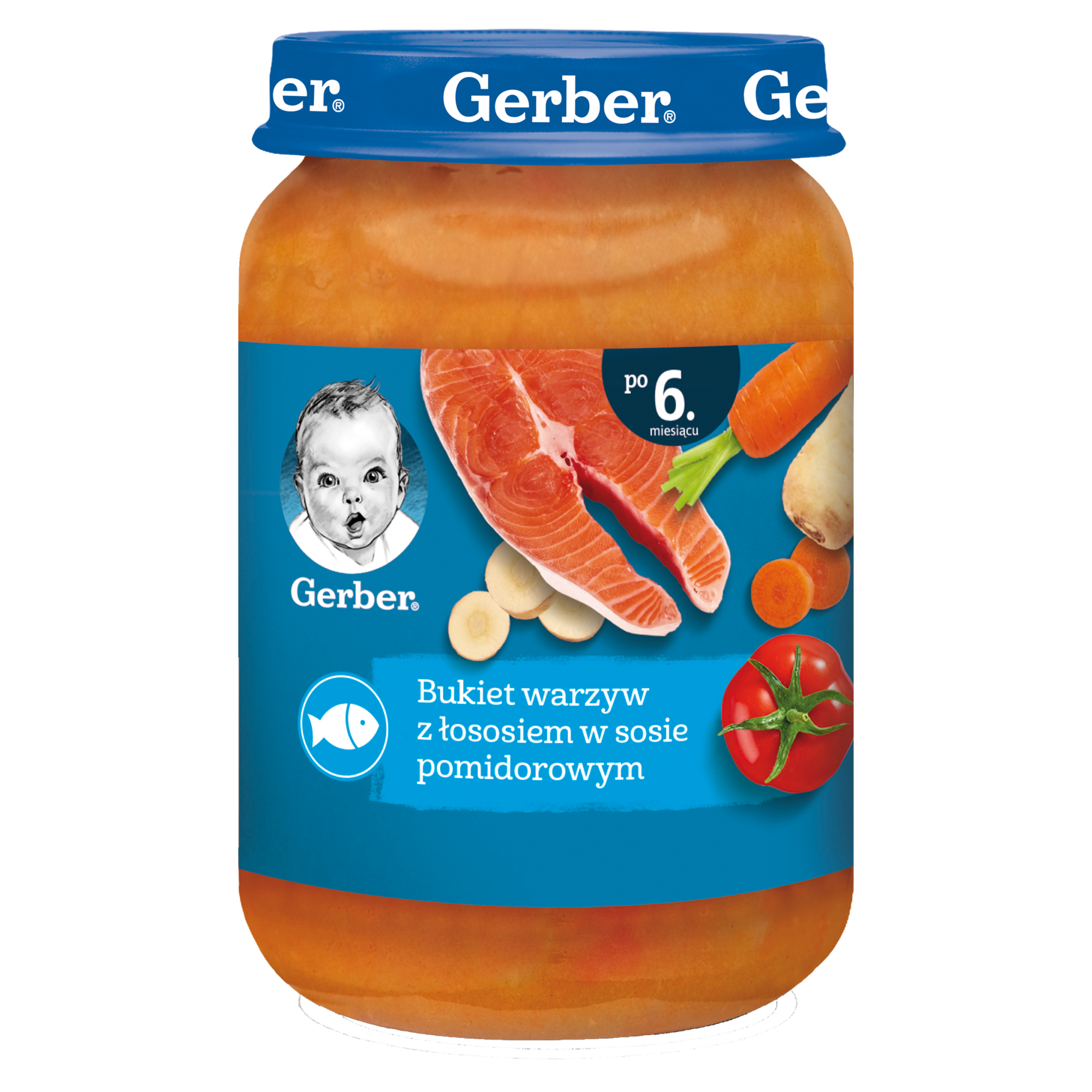 GERBER Obiadek bukiet warzyw z łososiem w sosie pomidorowym po 6 miesiącu - 190 g zdjęcie