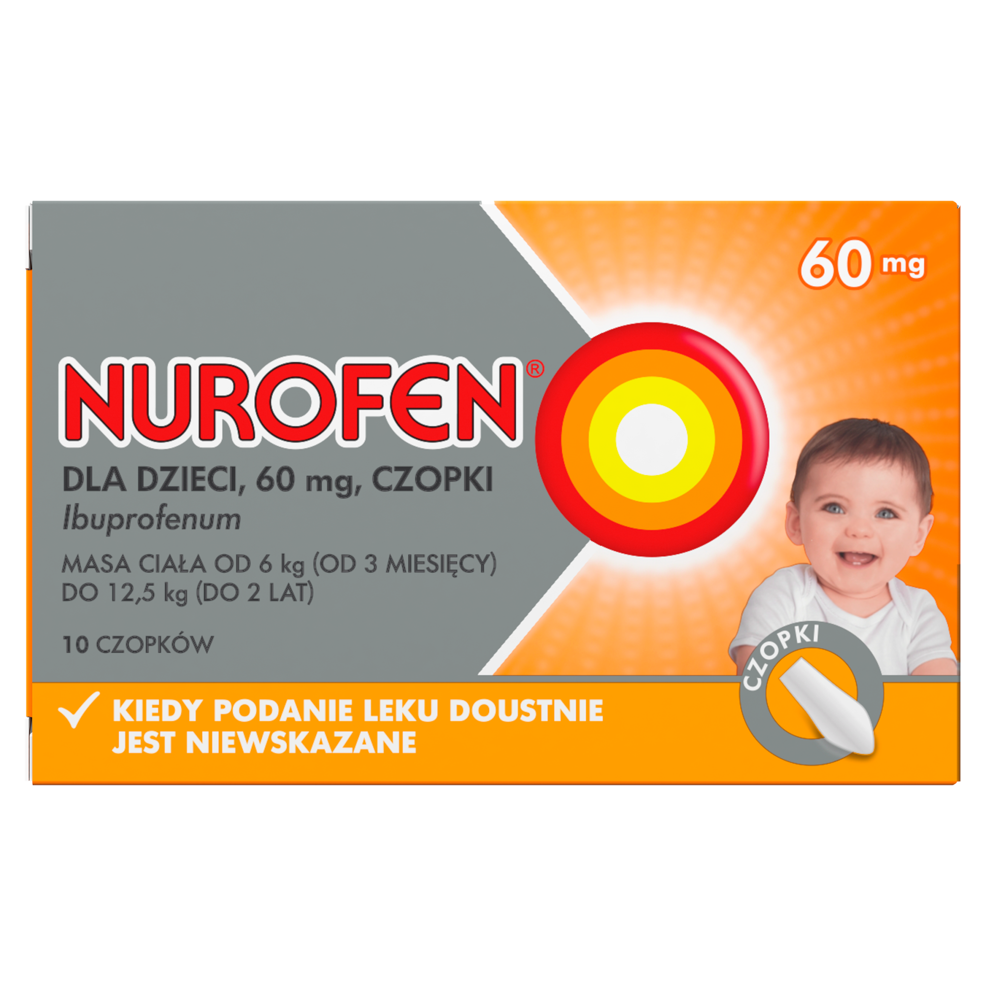 Nurofen dla dzieci ibuprofen 60 mg czopki, 10 sztuk zdjęcie