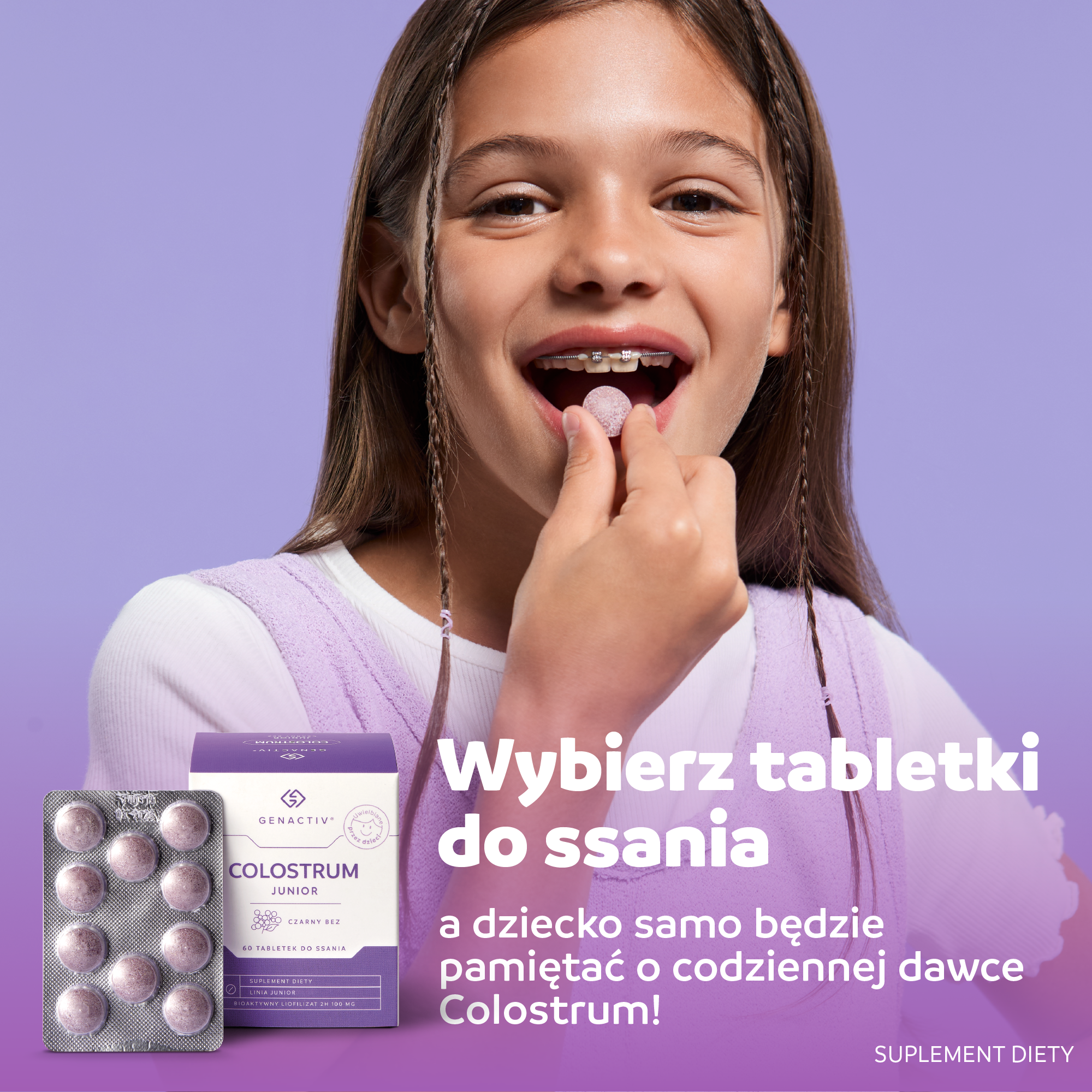 Genactiv Colostrum Junior Czarny Bez 60 tabletek do ssania