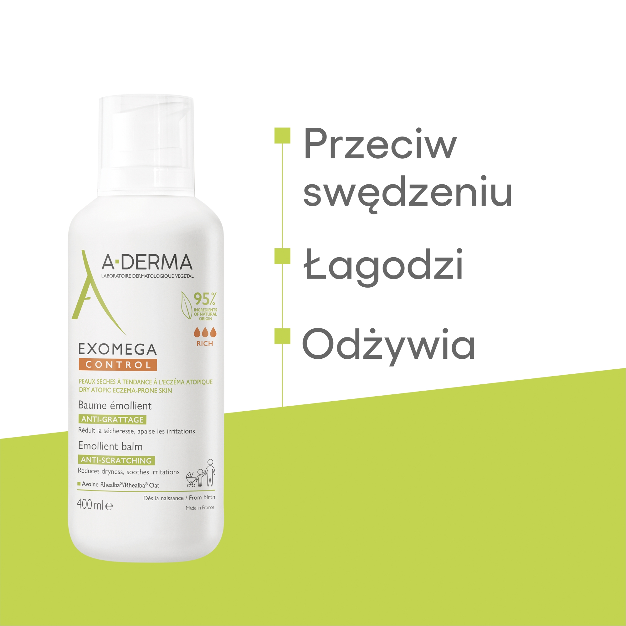 A-Derma Exomega Control Balsam emolient przeciw drapaniu, skóra sucha, 400 ml