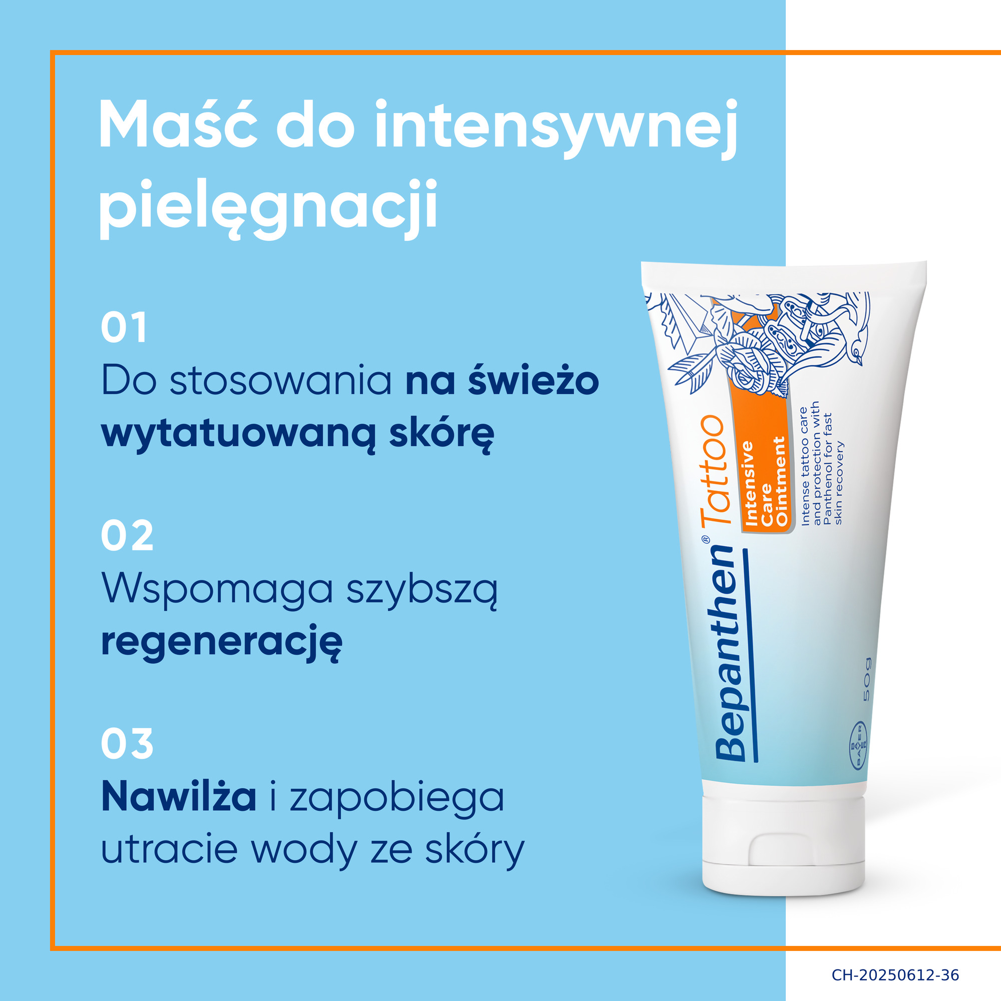 Bepanthen Tattoo Delikatny żel do mycia, 200 ml + Maść do intensywnej pielęgnacji, 50 g+ Krem przeciwsłoneczny SPF50+, 50 g