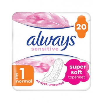 Always Sensitive Normal Plus1 Podpaski ze skrzydełkami, 20 sztuk
