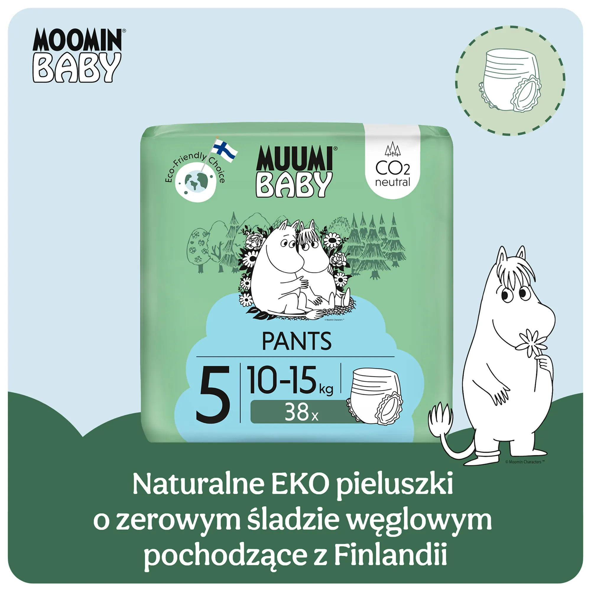 Muumi Baby Pants pieluchomajtki 5 Maxi+ 10-15 kg 114 sztuk