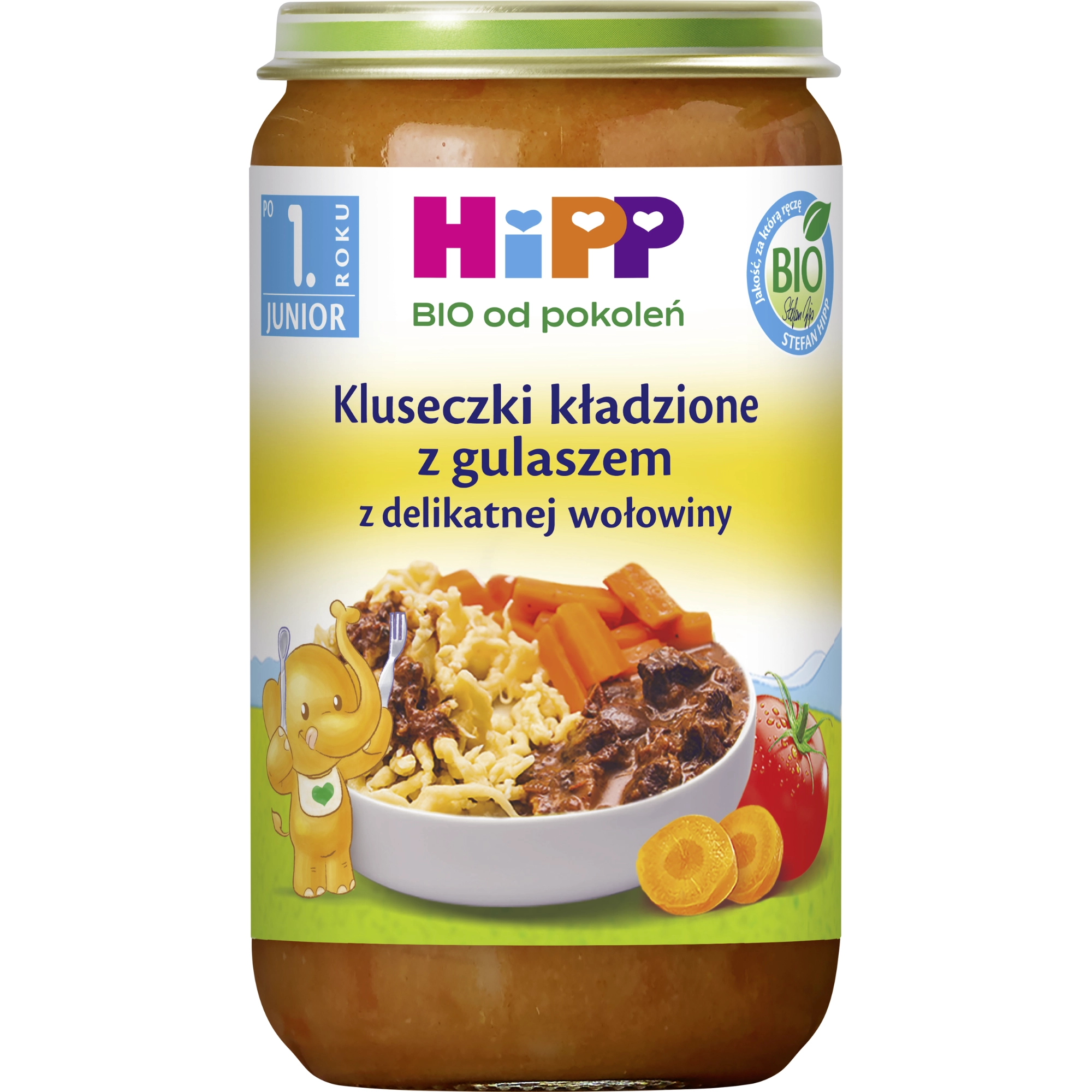 Hipp Bio od pokoleń, Kluseczki kładzione z gulaszem z delikatnej wołowiny, po 1. roku, 250 g zdjęcie