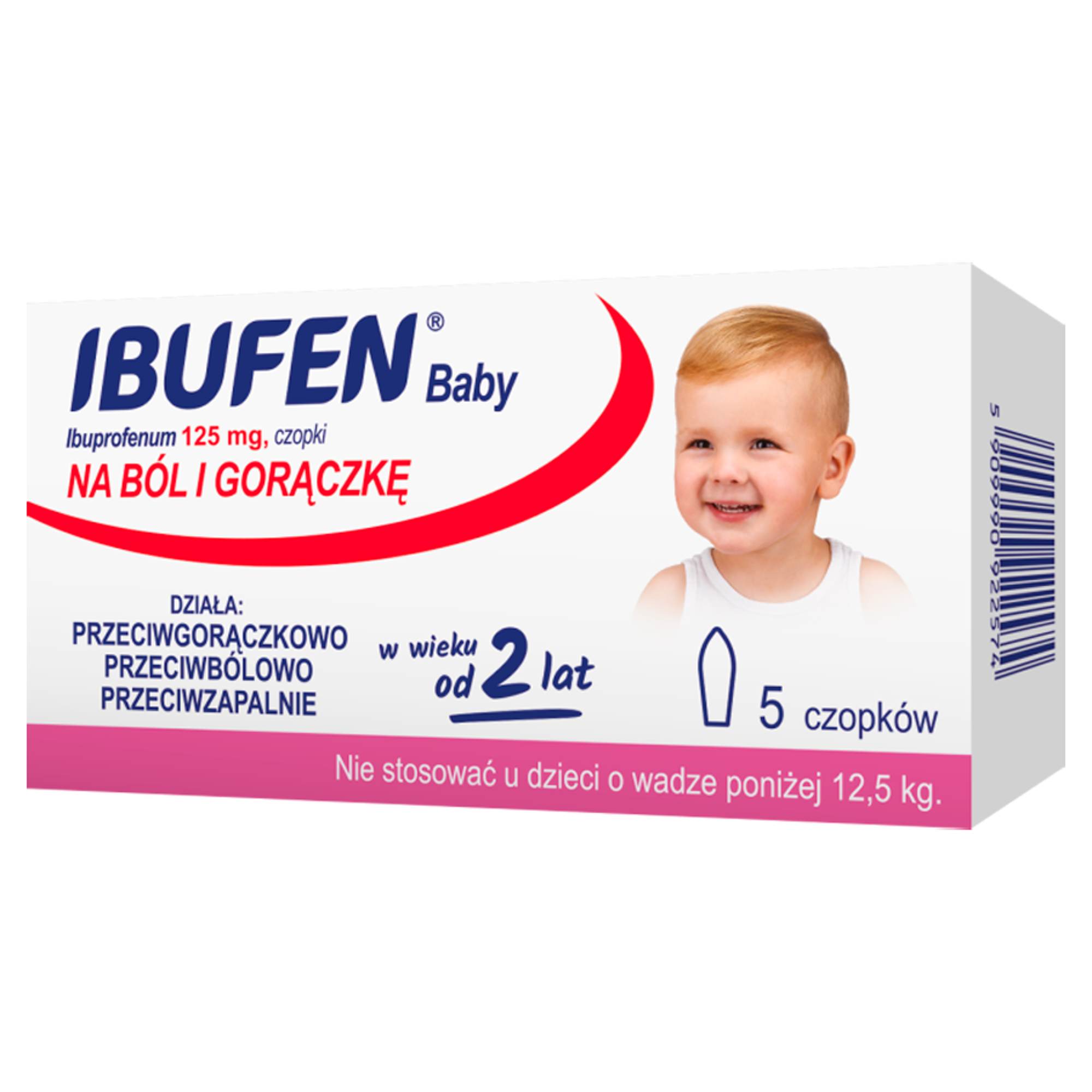 Ibufen Baby 125mg czopki dla dzieci 2+ 5 sztuk zdjęcie